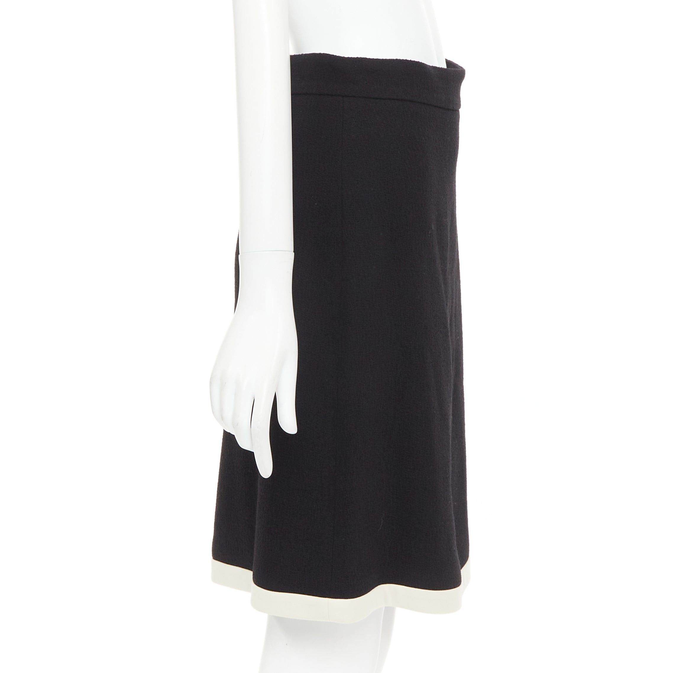 Gucci GUCCI 2017 black wool crepe cream trim hem A-line knee skirt IT40 S Size 27" / US 4 / IT 40 - 4 Thumbnail