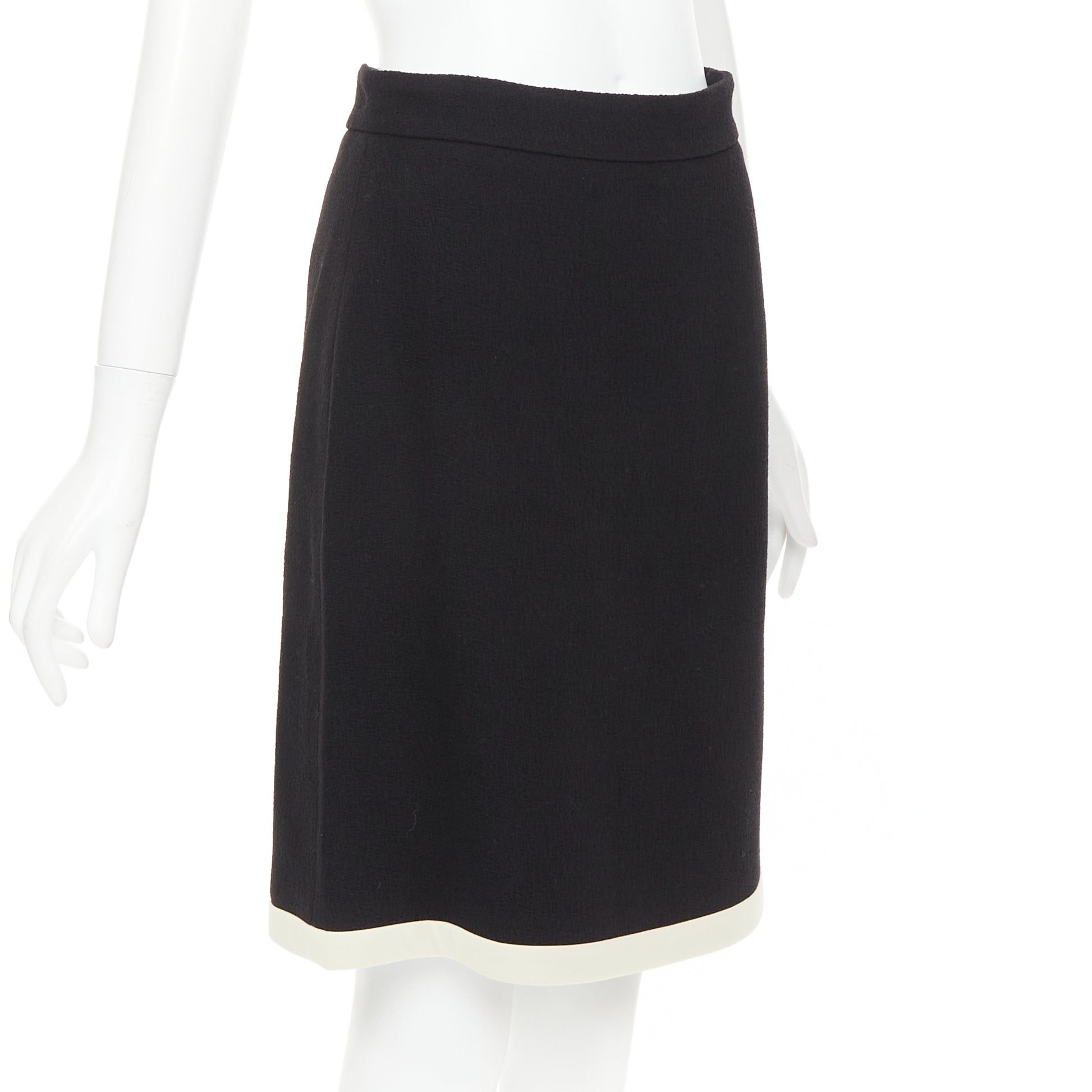 Gucci GUCCI 2017 black wool crepe cream trim hem A-line knee skirt IT40 S Size 27" / US 4 / IT 40 - 3 Thumbnail