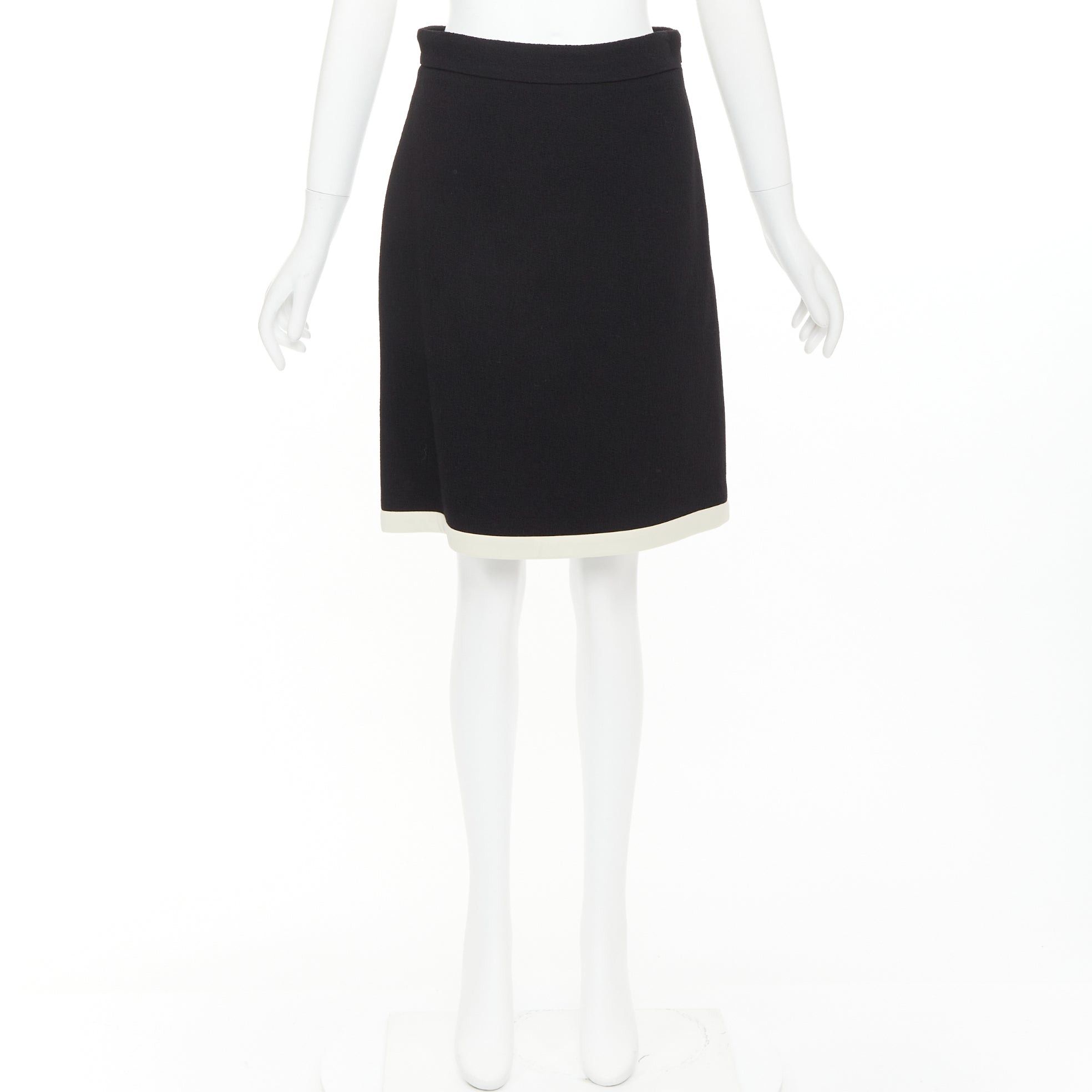 Gucci GUCCI 2017 black wool crepe cream trim hem A-line knee skirt IT40 S Size 27" / US 4 / IT 40 - 9 Thumbnail