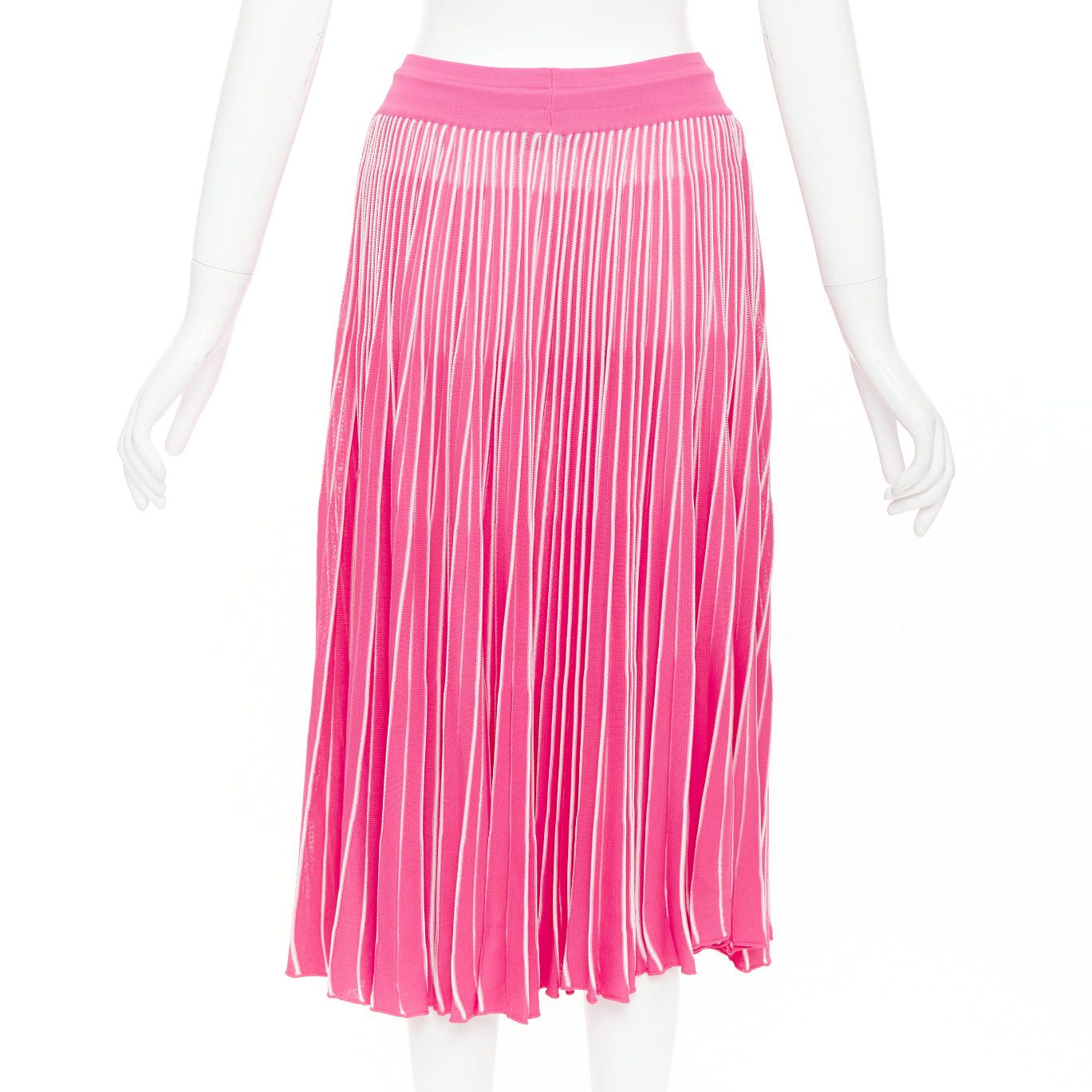 Valentino VALENTINO pink white viscose striped plisse toggle waist knit midi skirt S Size 27" / US 4 / IT 40 - 5 Thumbnail