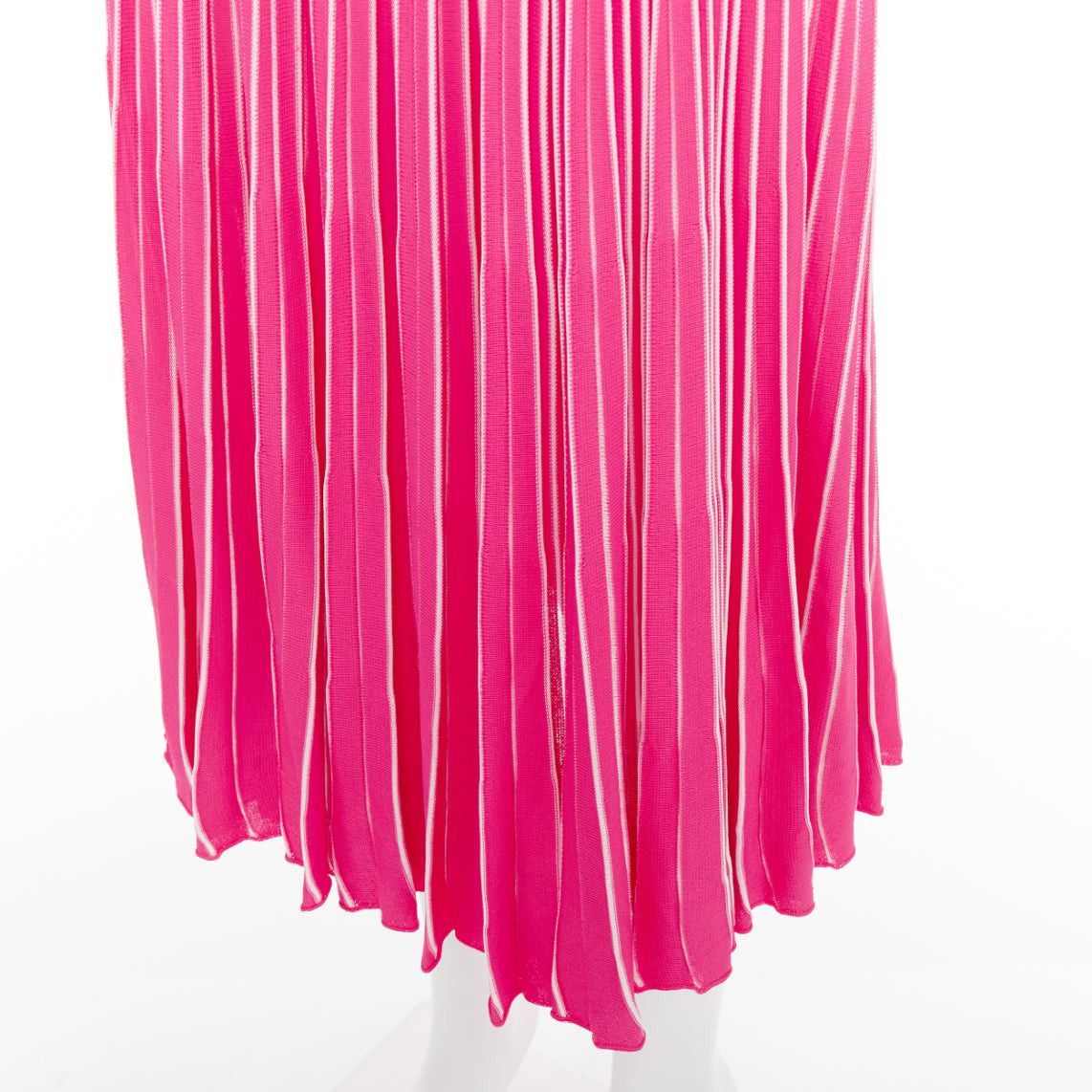 Valentino VALENTINO pink white viscose striped plisse toggle waist knit midi skirt S Size 27" / US 4 / IT 40 - 7 Thumbnail