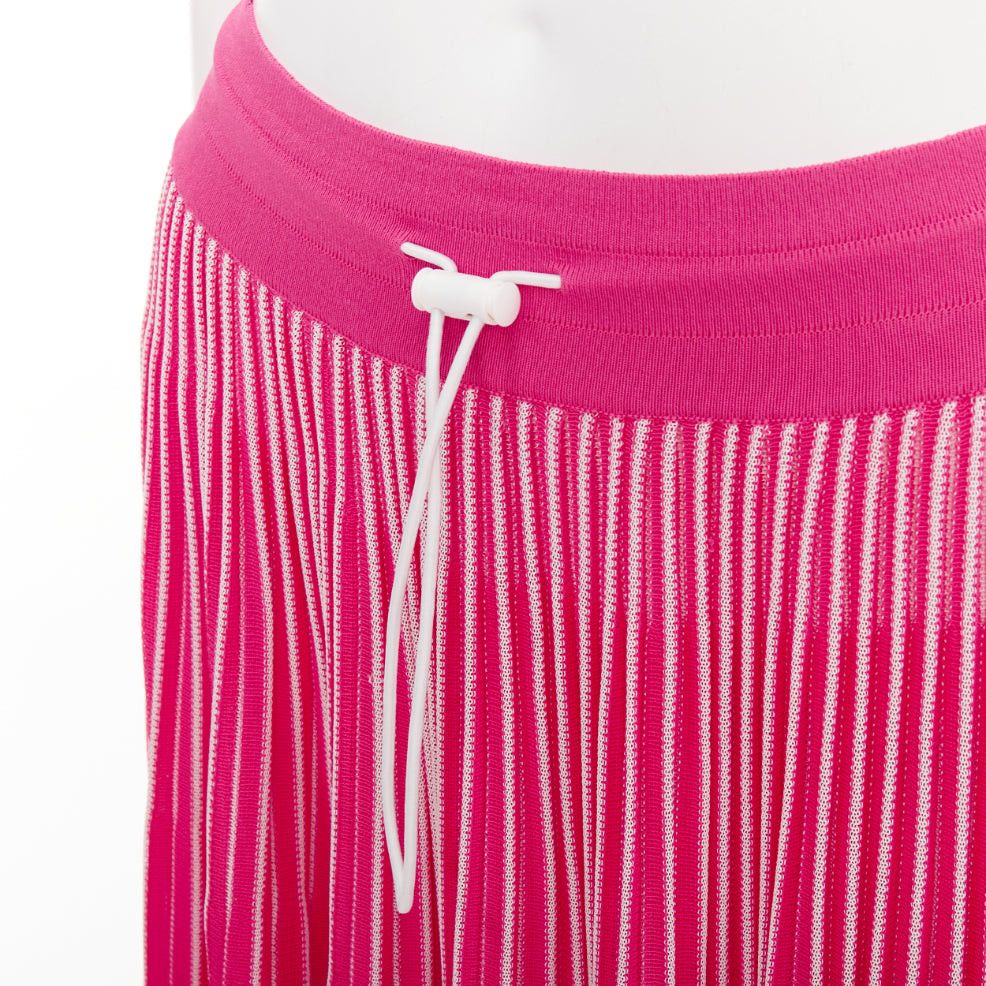 Valentino VALENTINO pink white viscose striped plisse toggle waist knit midi skirt S Size 27" / US 4 / IT 40 - 2 Thumbnail