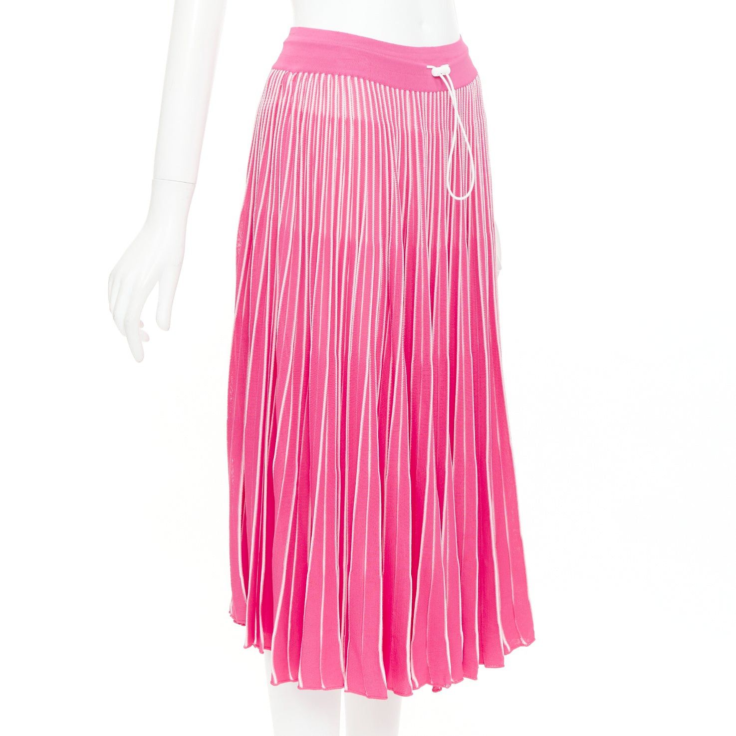Valentino VALENTINO pink white viscose striped plisse toggle waist knit midi skirt S Size 27" / US 4 / IT 40 - 3 Thumbnail