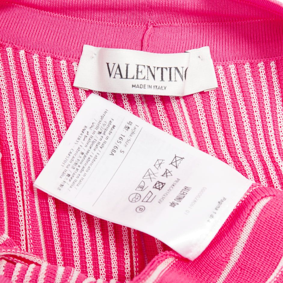 Valentino VALENTINO pink white viscose striped plisse toggle waist knit midi skirt S Size 27" / US 4 / IT 40 - 8 Thumbnail