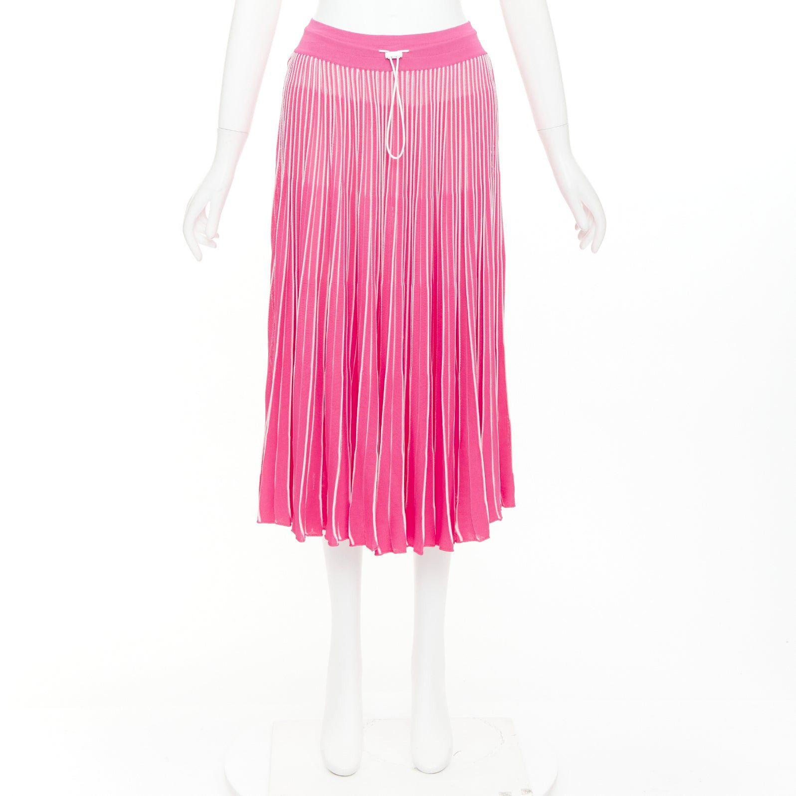 Valentino VALENTINO pink white viscose striped plisse toggle waist knit midi skirt S Size 27" / US 4 / IT 40 - 9 Thumbnail