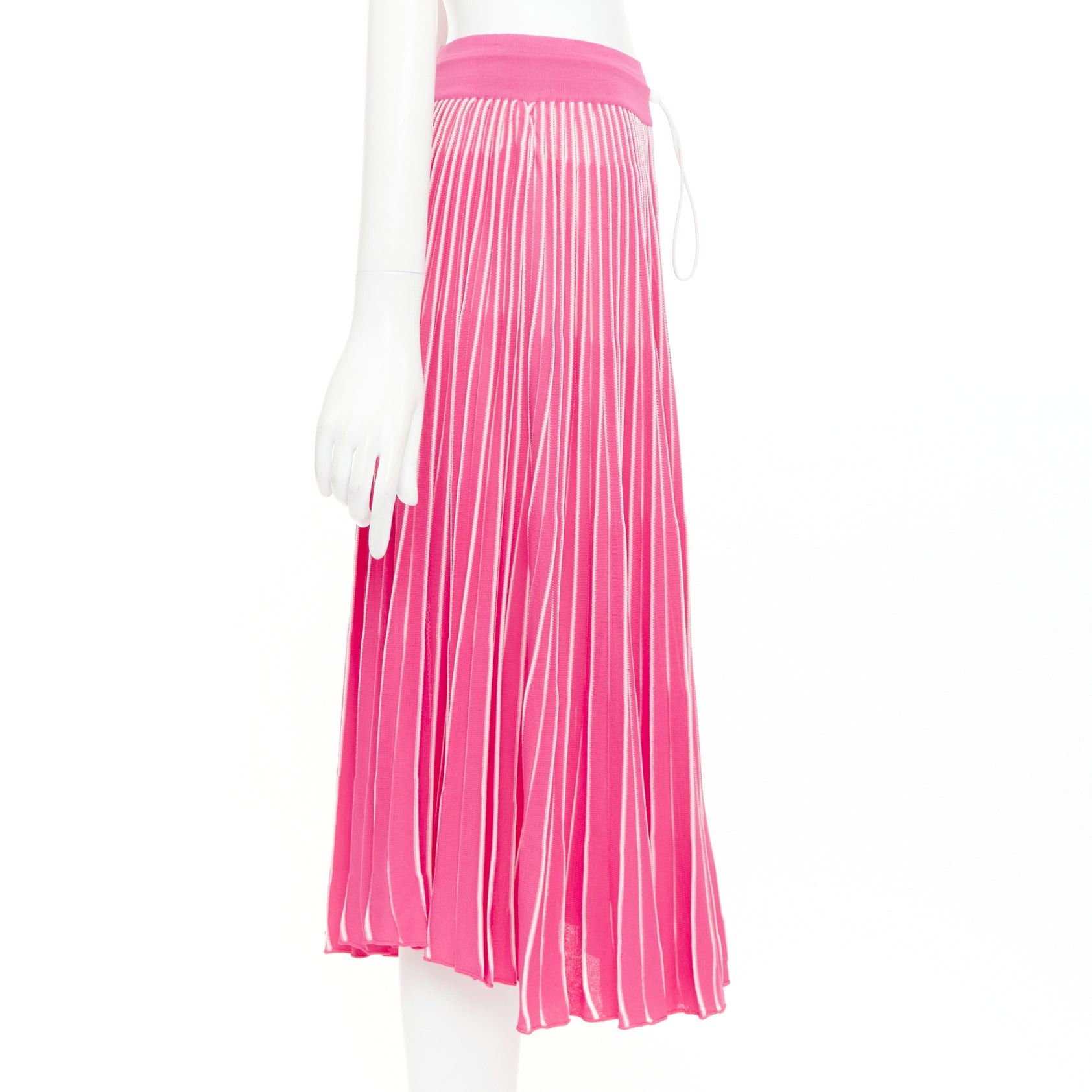 Valentino VALENTINO pink white viscose striped plisse toggle waist knit midi skirt S Size 27" / US 4 / IT 40 - 4 Thumbnail