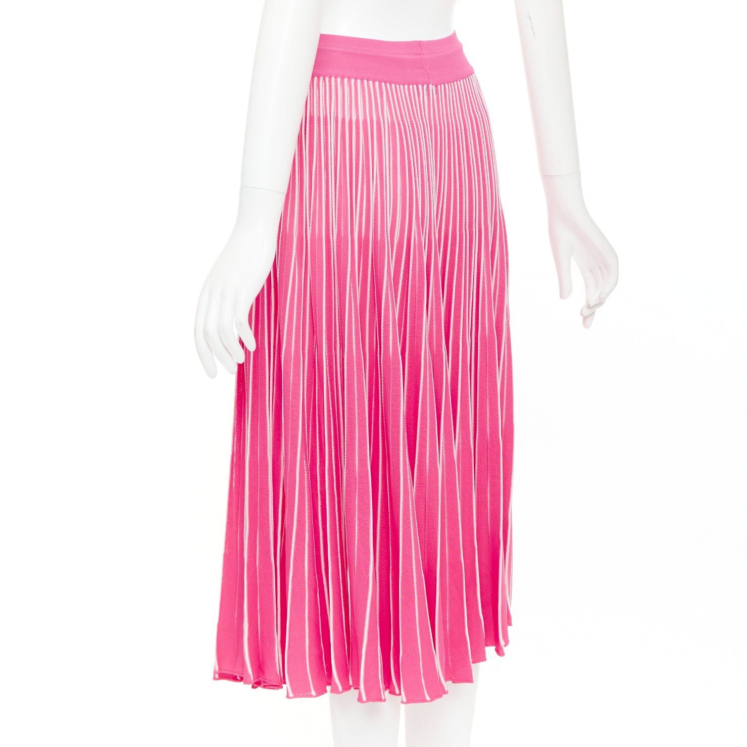 Valentino VALENTINO pink white viscose striped plisse toggle waist knit midi skirt S Size 27" / US 4 / IT 40 - 6 Thumbnail
