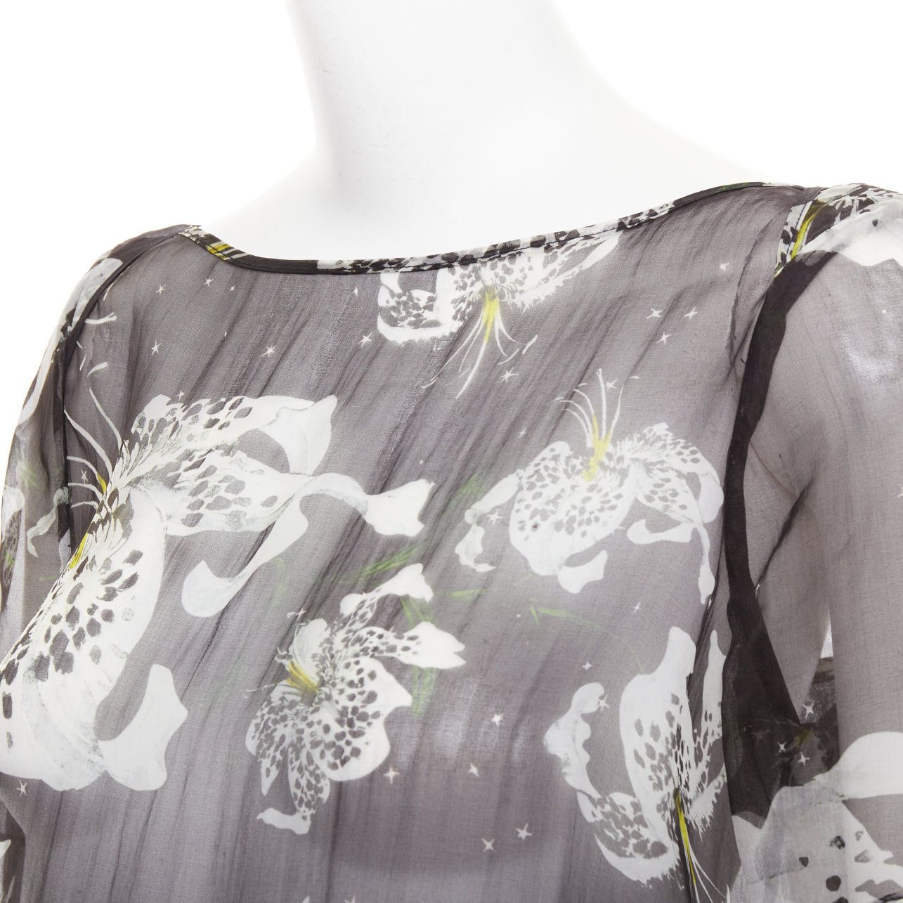 Erdem ERDEM 100% silk black yellow sheer floral print waterfall frill babydoll top UK10 M Size M / US 6-8 / IT 42-44 - 7 Thumbnail