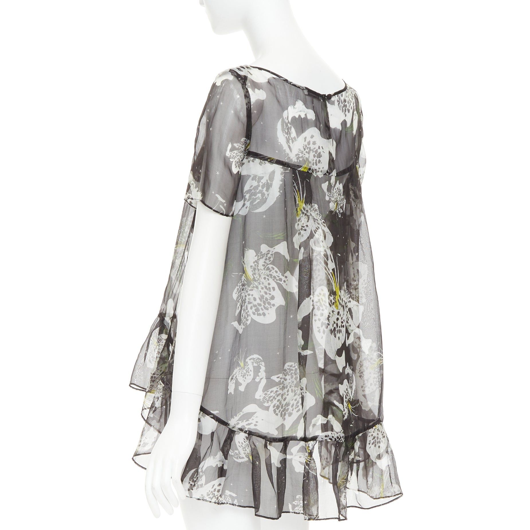 Erdem ERDEM 100% silk black yellow sheer floral print waterfall frill babydoll top UK10 M Size M / US 6-8 / IT 42-44 - 6 Thumbnail