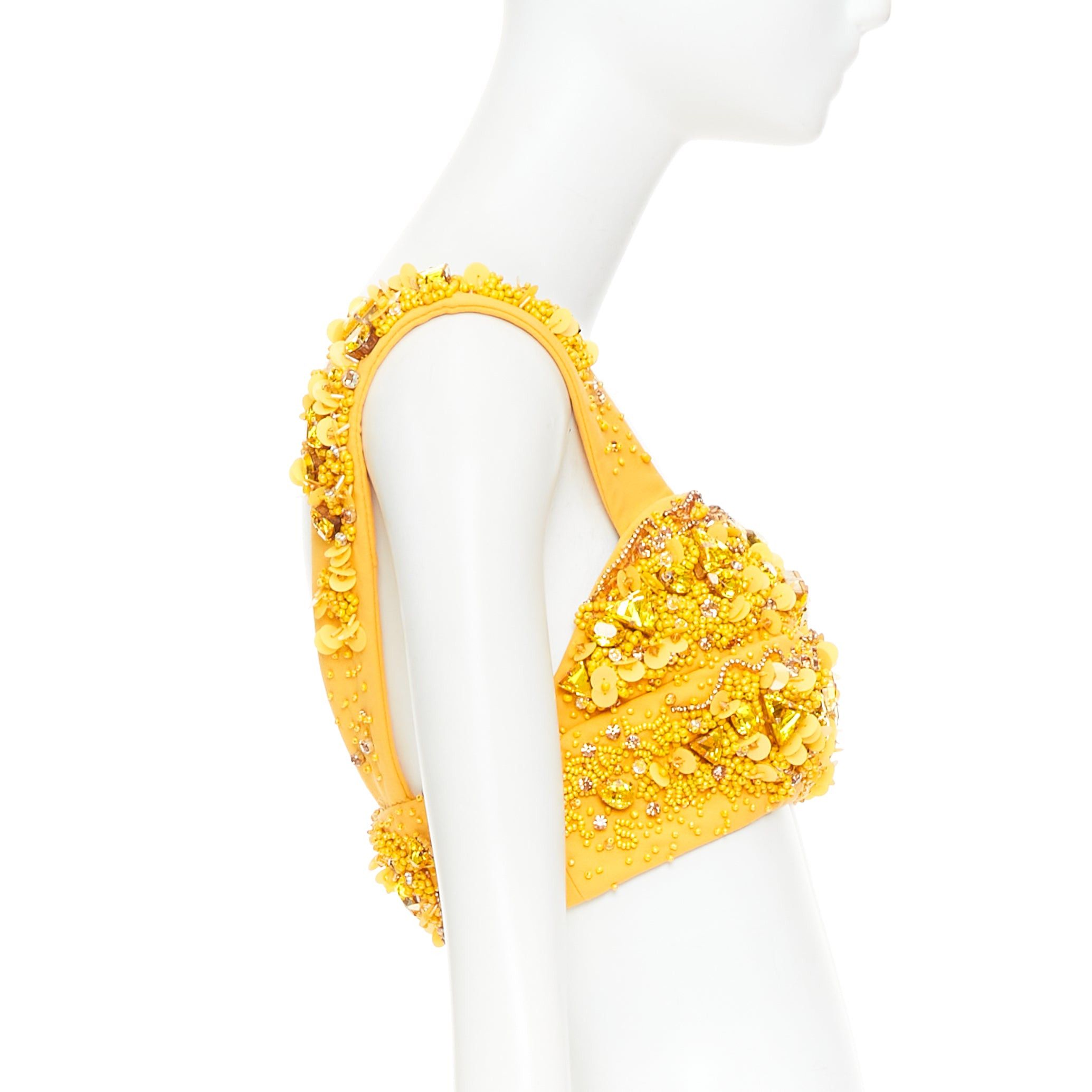 Prada rare PRADA 2014 Runway yellow wool crystal jewel encrusted bustier top IT38 XS Size XS / US 0-2 / IT 36-38 - 4 Thumbnail