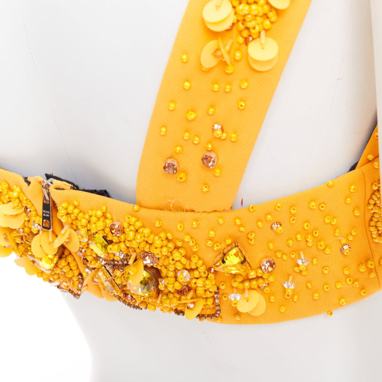 Prada rare PRADA 2014 Runway yellow wool crystal jewel encrusted bustier top IT38 XS Size XS / US 0-2 / IT 36-38 - 7 Thumbnail