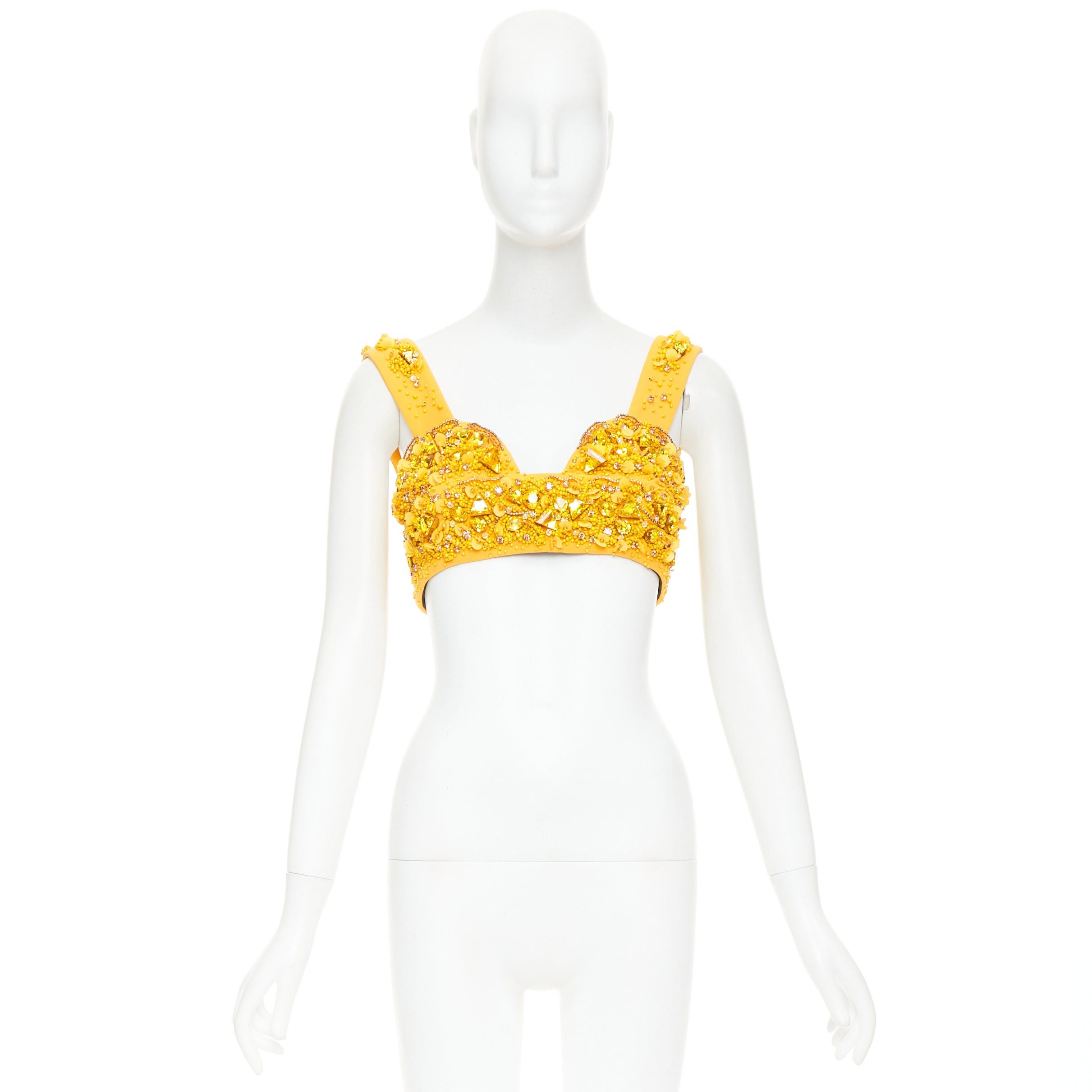 Prada rare PRADA 2014 Runway yellow wool crystal jewel encrusted bustier top IT38 XS Size XS / US 0-2 / IT 36-38 - 9 Thumbnail