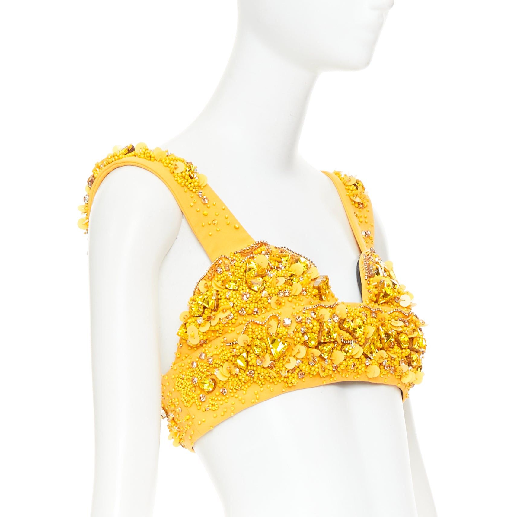 Prada rare PRADA 2014 Runway yellow wool crystal jewel encrusted bustier top IT38 XS Size XS / US 0-2 / IT 36-38 - 3 Thumbnail
