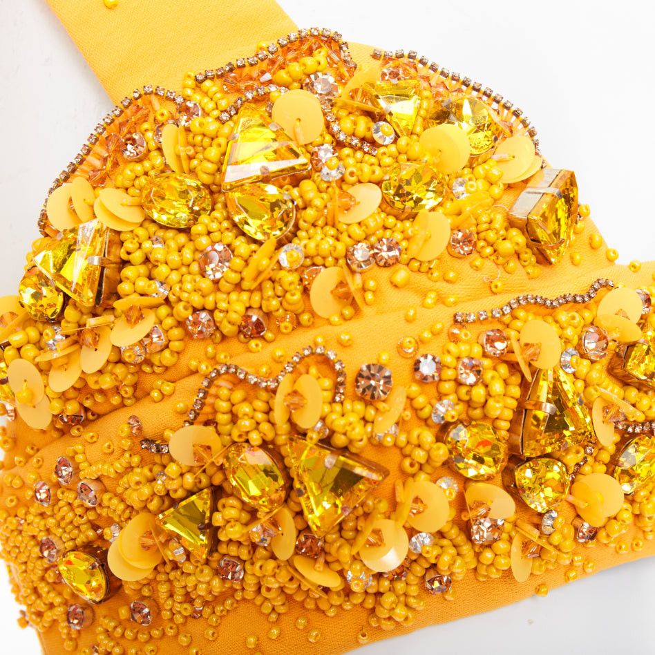 Prada rare PRADA 2014 Runway yellow wool crystal jewel encrusted bustier top IT38 XS Size XS / US 0-2 / IT 36-38 - 2 Thumbnail