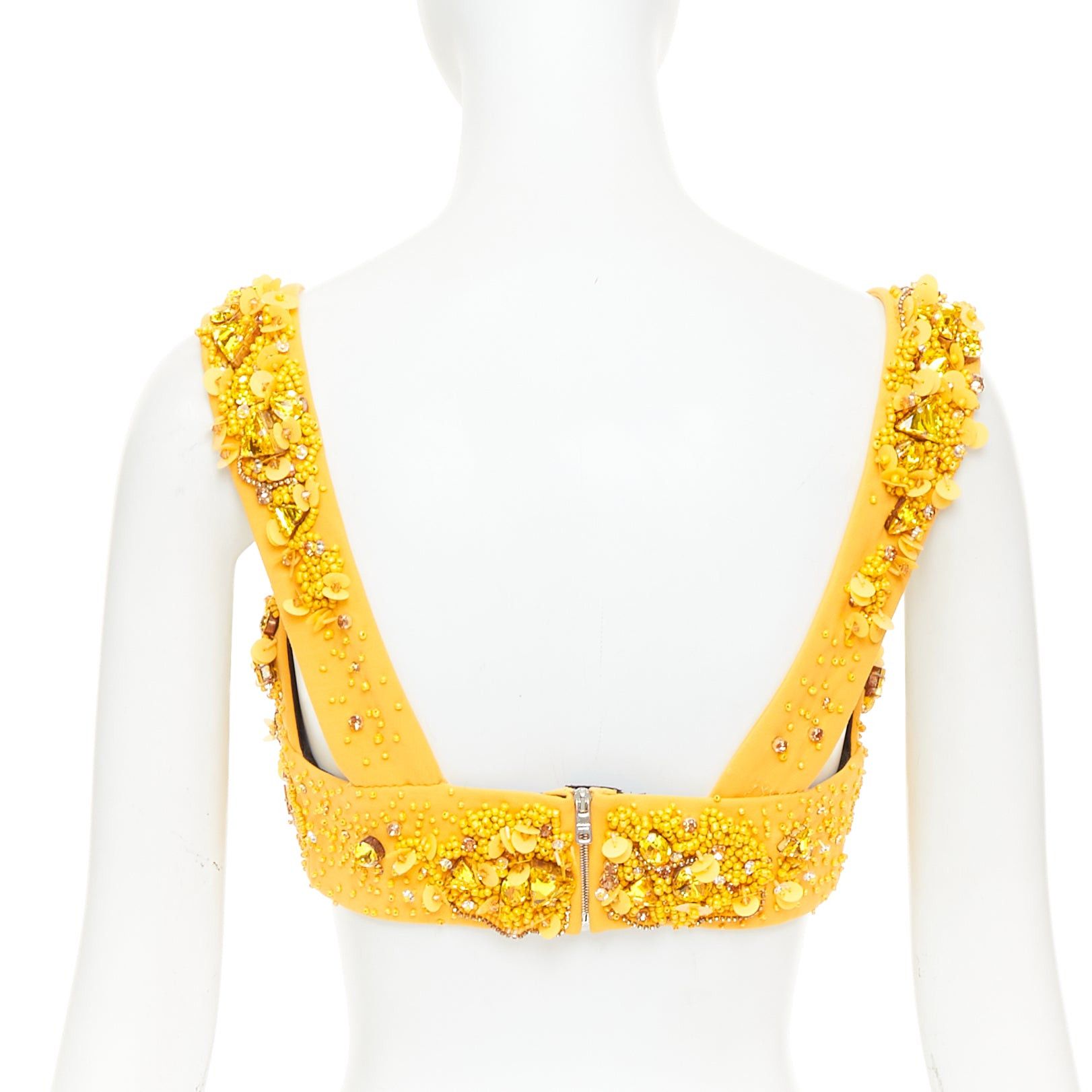 Prada rare PRADA 2014 Runway yellow wool crystal jewel encrusted bustier top IT38 XS Size XS / US 0-2 / IT 36-38 - 5 Thumbnail