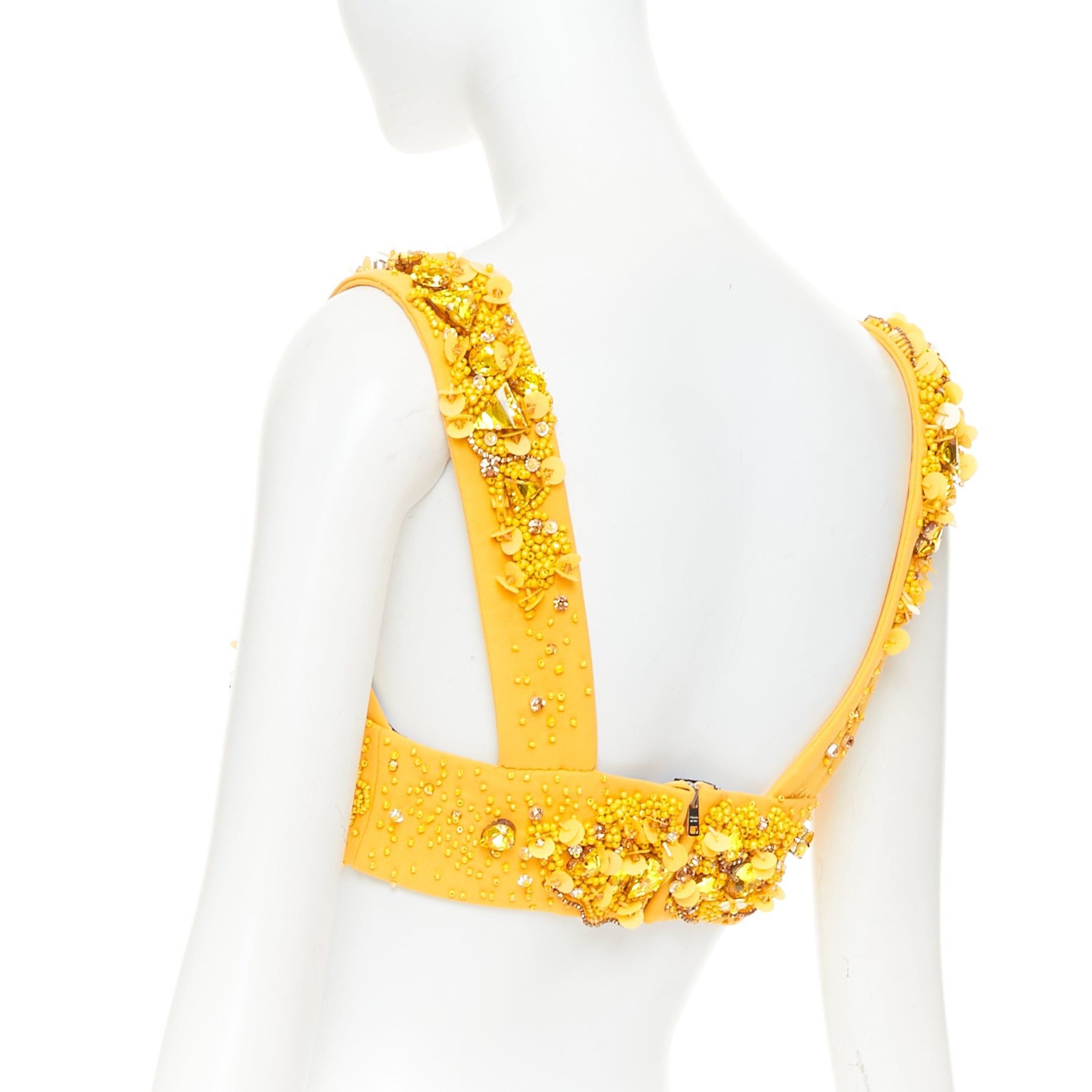 Prada rare PRADA 2014 Runway yellow wool crystal jewel encrusted bustier top IT38 XS Size XS / US 0-2 / IT 36-38 - 6 Thumbnail