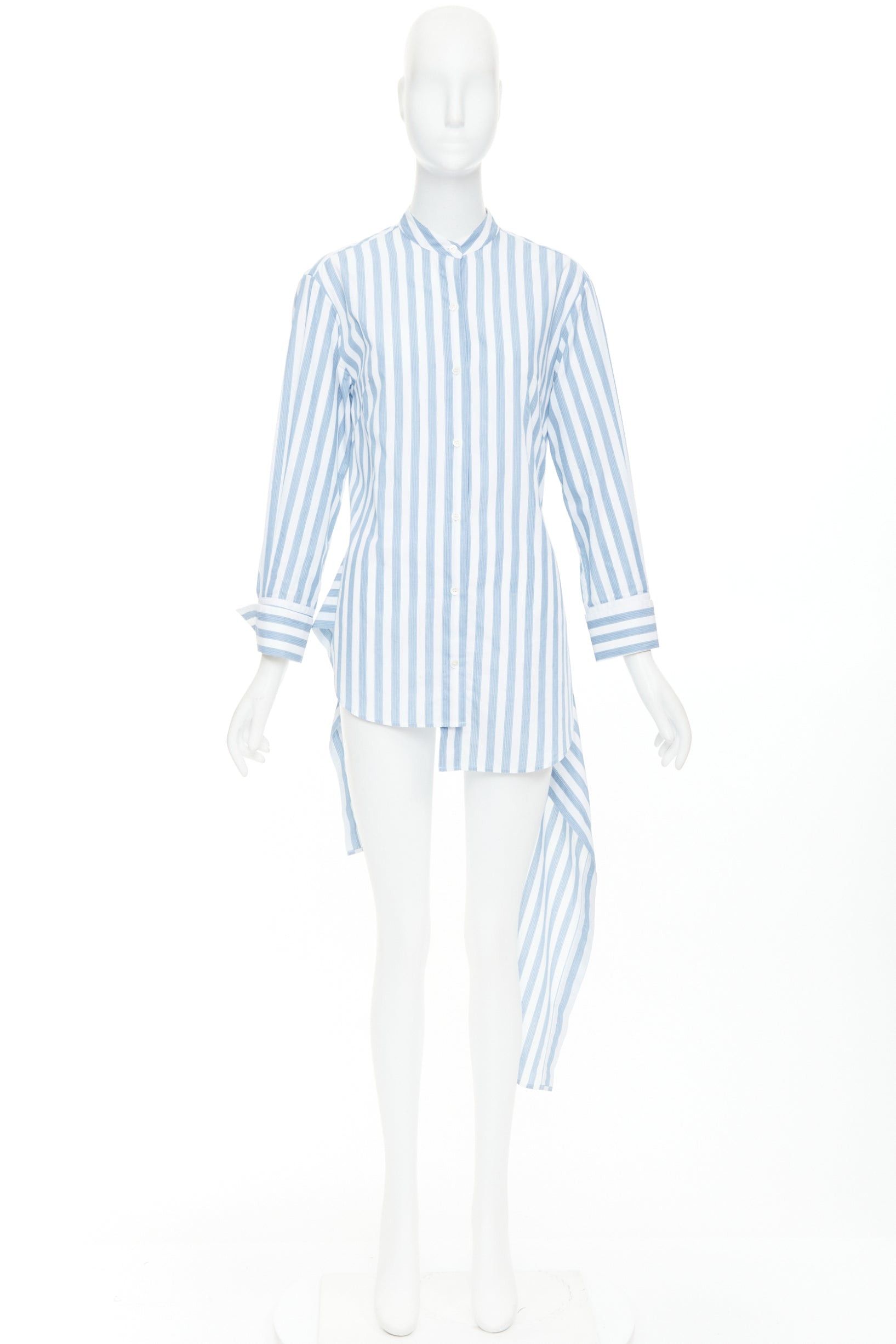 MONSE MONSE blue white striped cotton asymmetric hem draped dress shirt US0 XS Size XS / US 0-2 / IT 36-38 - 9 Thumbnail