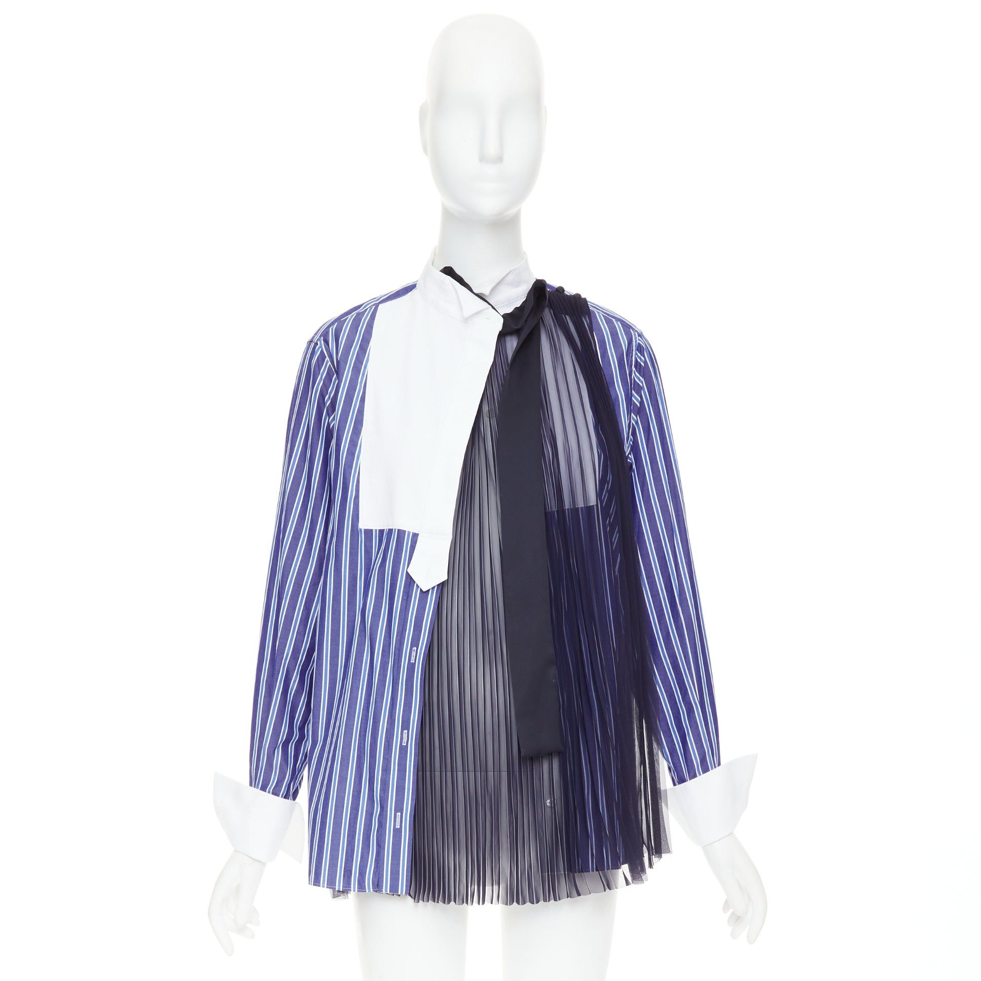 Sacai SACAI 2021 blue striped cotton bib collar sheer panel deconstructed shirt JP1 S Size M / US 6-8 / IT 42-44 - 9 Thumbnail