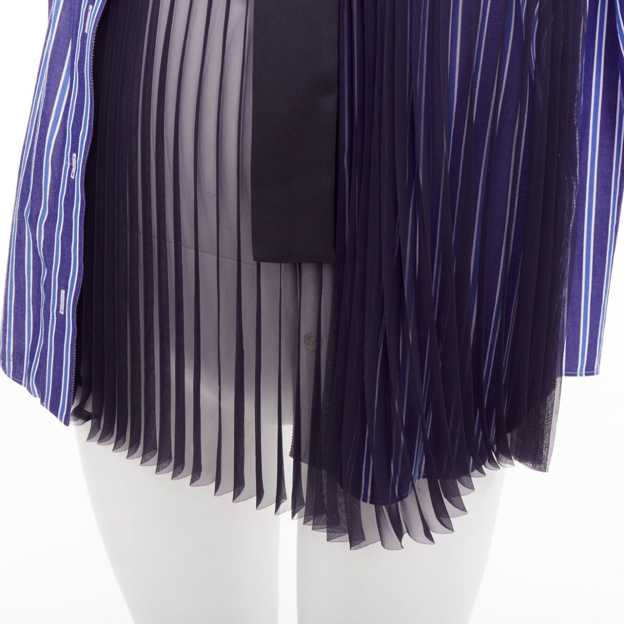 Sacai SACAI 2021 blue striped cotton bib collar sheer panel deconstructed shirt JP1 S Size M / US 6-8 / IT 42-44 - 7 Thumbnail