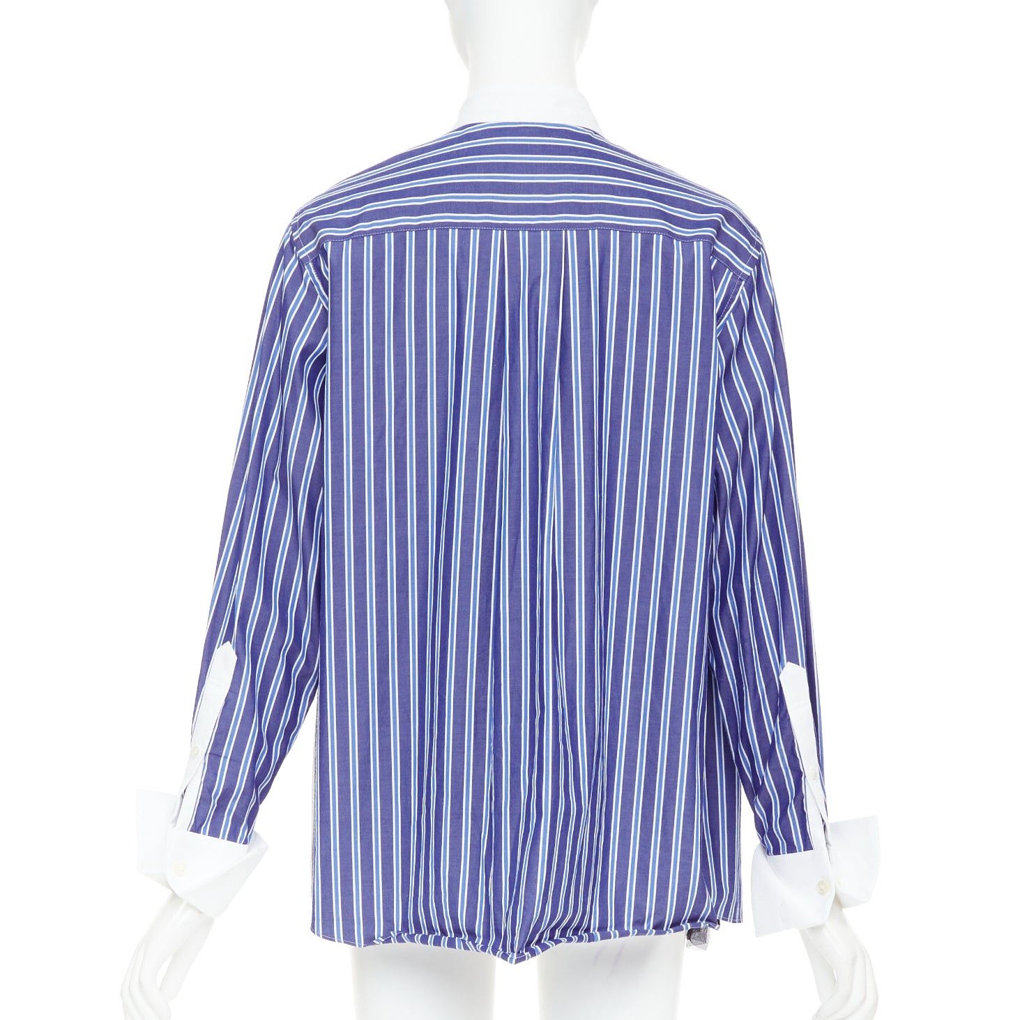Sacai SACAI 2021 blue striped cotton bib collar sheer panel deconstructed shirt JP1 S Size M / US 6-8 / IT 42-44 - 5 Thumbnail