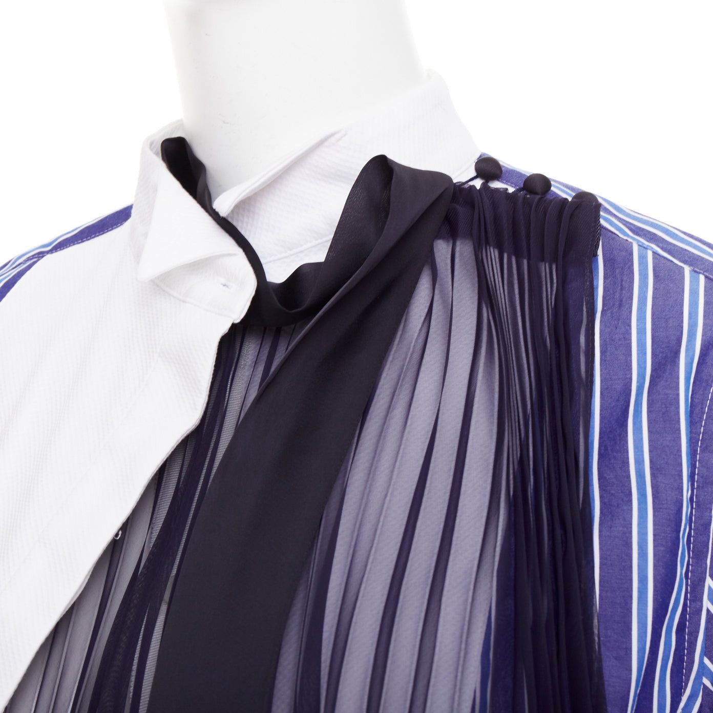Sacai SACAI 2021 blue striped cotton bib collar sheer panel deconstructed shirt JP1 S Size M / US 6-8 / IT 42-44 - 2 Thumbnail