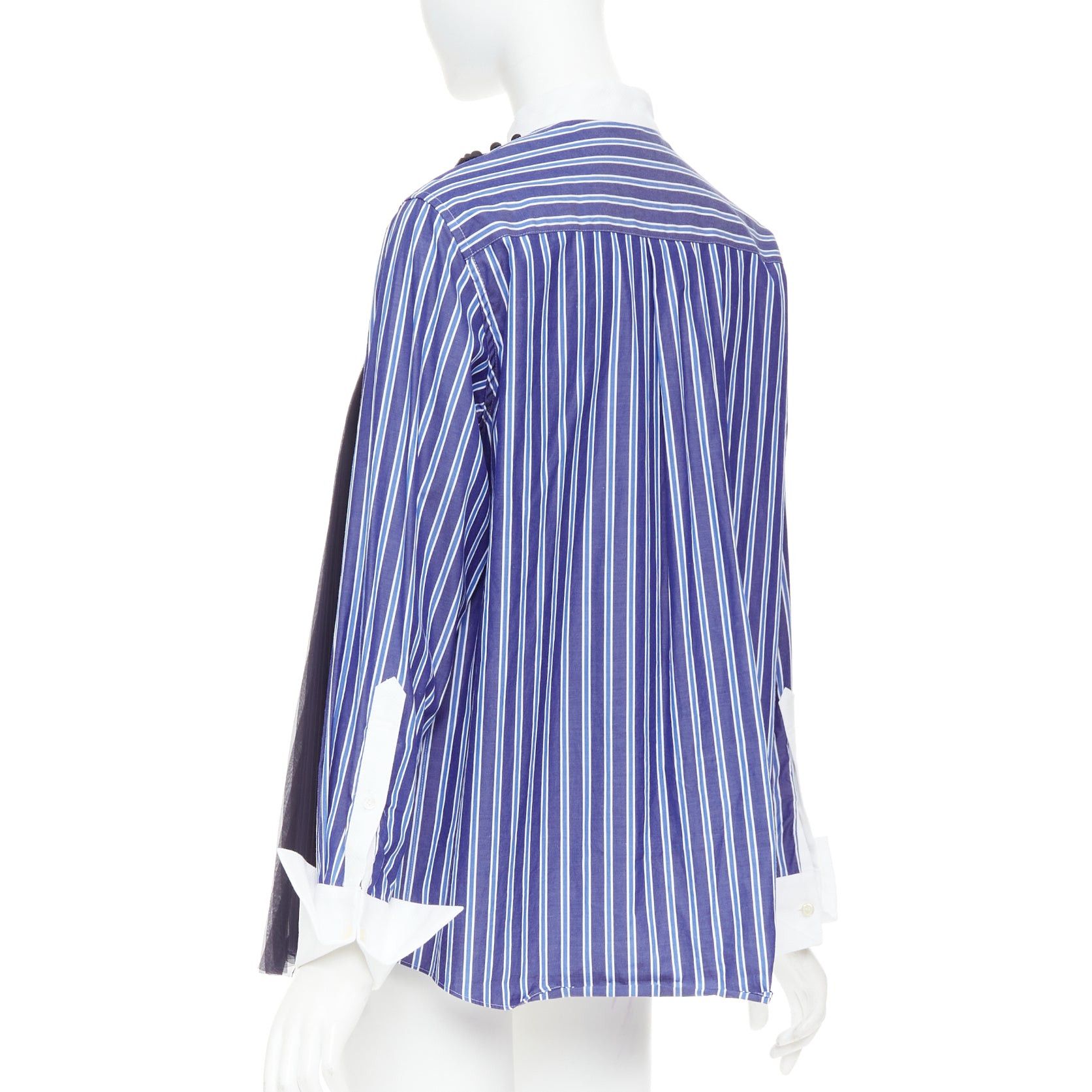 Sacai SACAI 2021 blue striped cotton bib collar sheer panel deconstructed shirt JP1 S Size M / US 6-8 / IT 42-44 - 6 Thumbnail