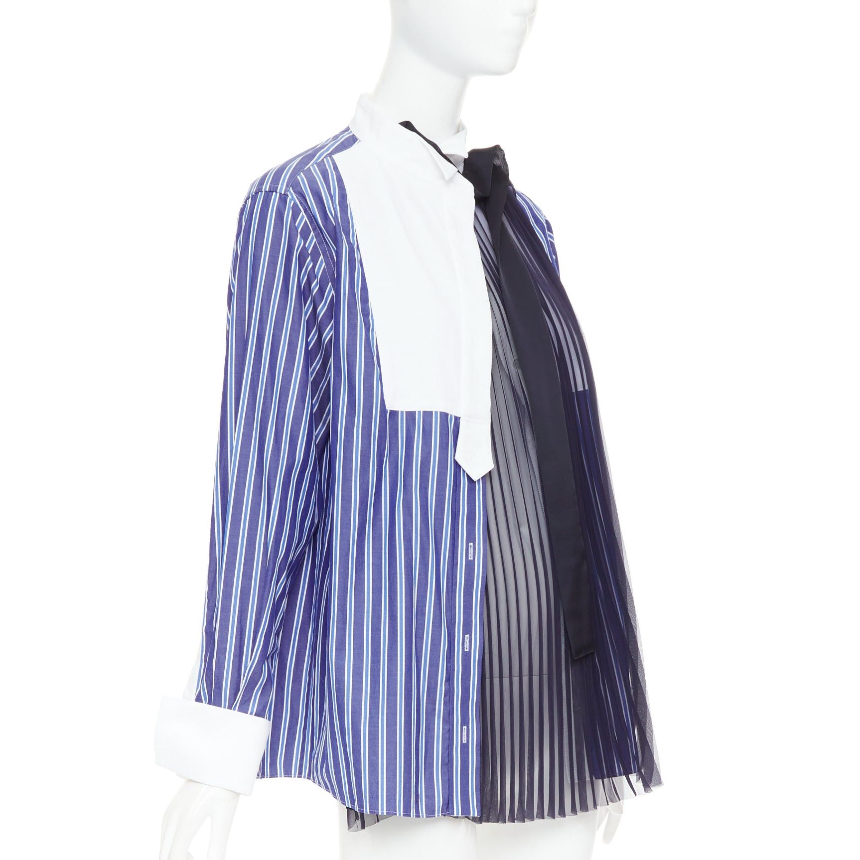 Sacai SACAI 2021 blue striped cotton bib collar sheer panel deconstructed shirt JP1 S Size M / US 6-8 / IT 42-44 - 3 Thumbnail