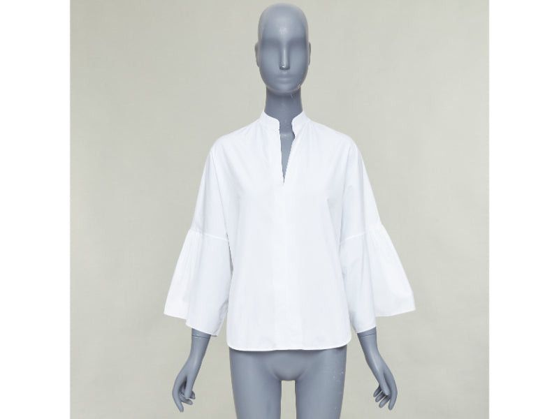 Valentino VALENTINO white cotton split collar flared sleeves popover blouse IT38 XS Size XS / US 0-2 / IT 36-38 - 9 Thumbnail