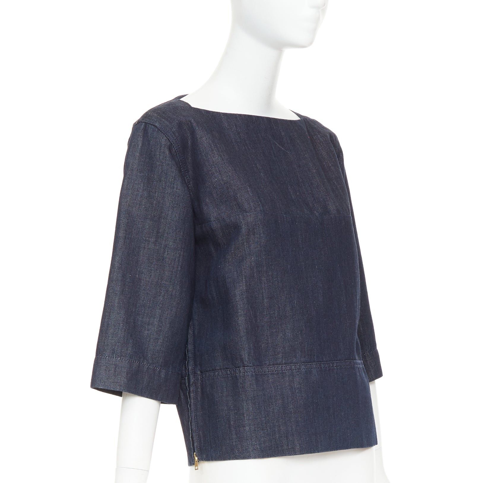 Marni MARNI indigo denim cotton linen square bateau neck zipper boxy top IT38 XS Size XS / US 0-2 / IT 36-38 - 3 Thumbnail