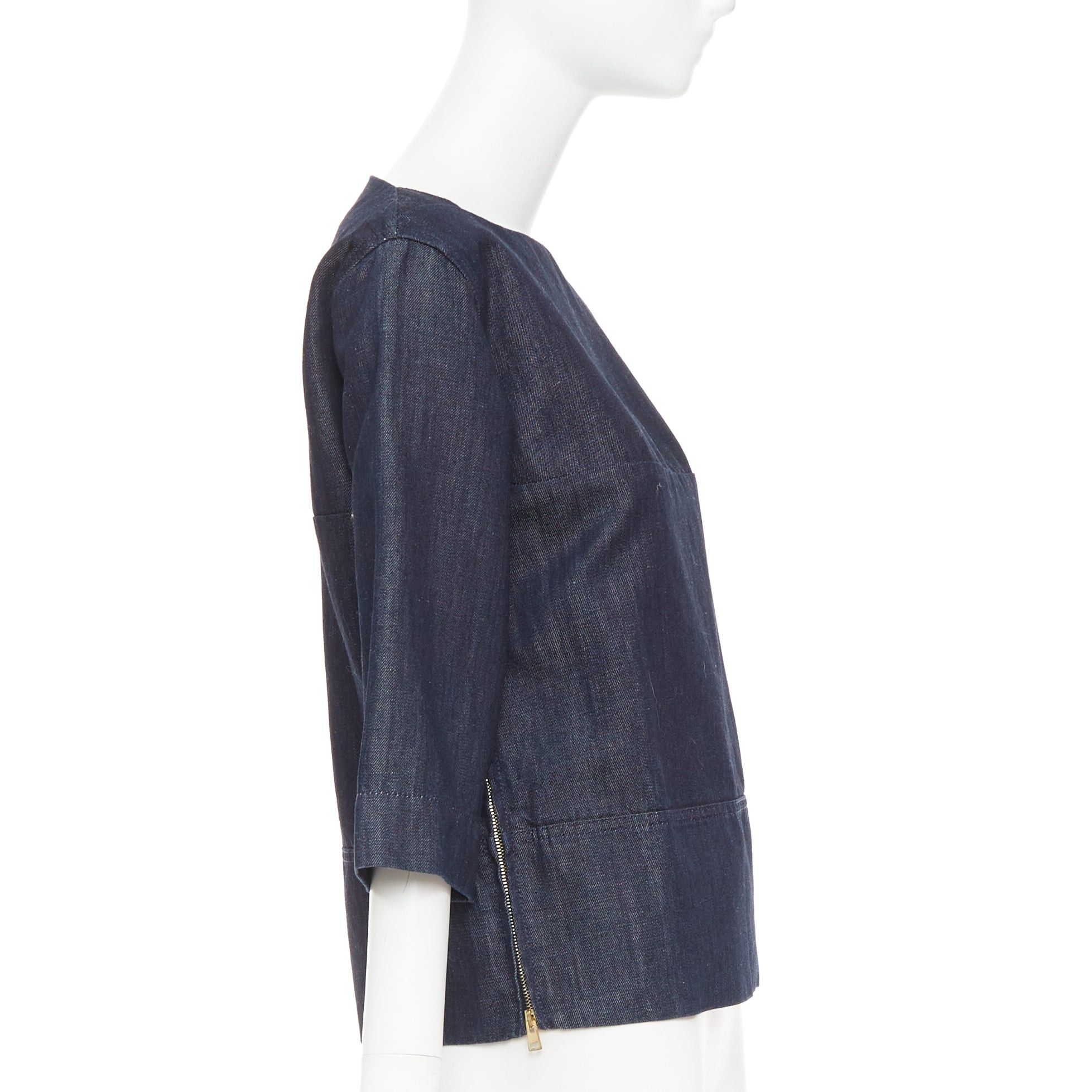 Marni MARNI indigo denim cotton linen square bateau neck zipper boxy top IT38 XS Size XS / US 0-2 / IT 36-38 - 4 Thumbnail