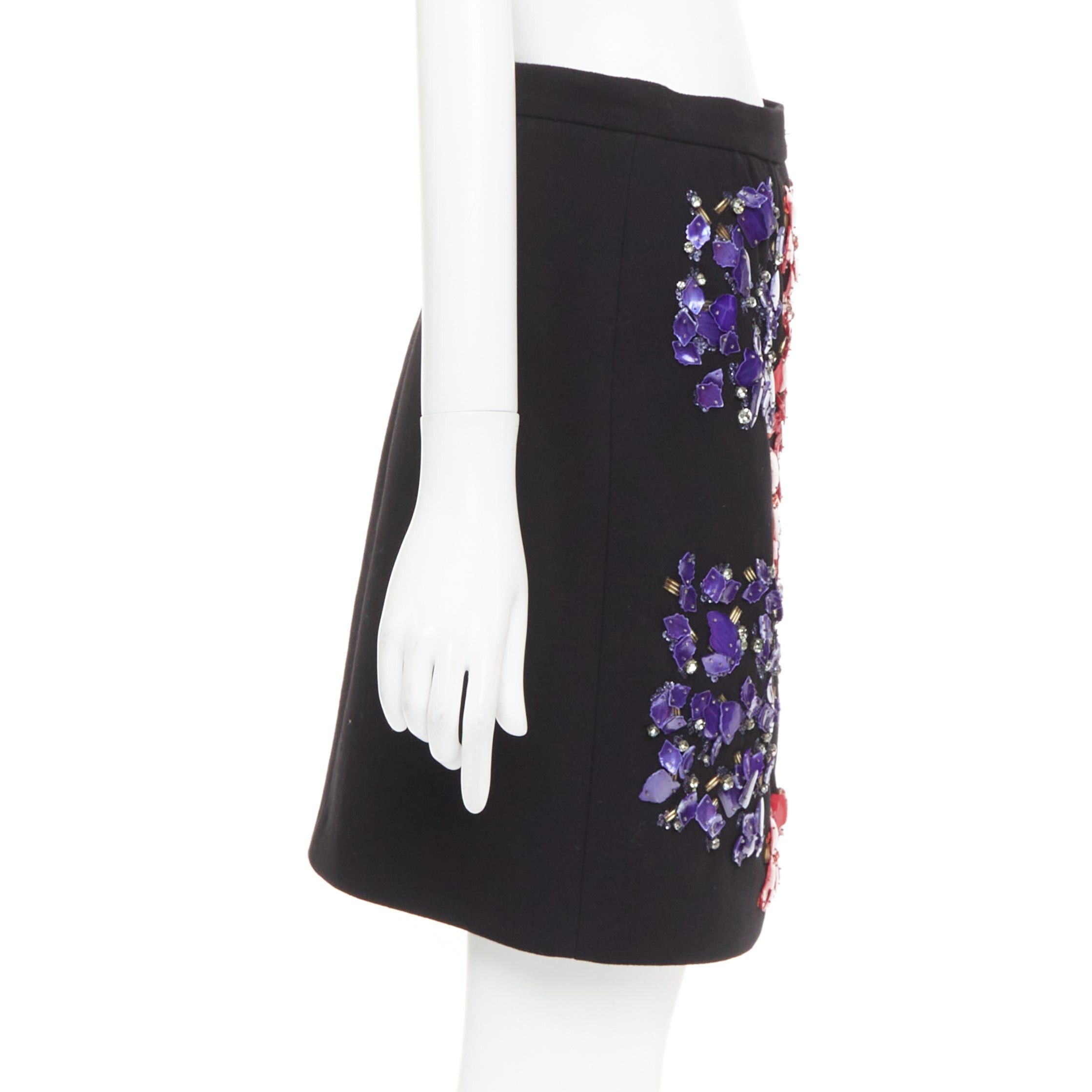 Peter Pilotto PETER PILOTTO black virgin wool red purple mother of pearl embellished skirt UK10 M Size 28" / US 6 / IT 42 - 4 Thumbnail