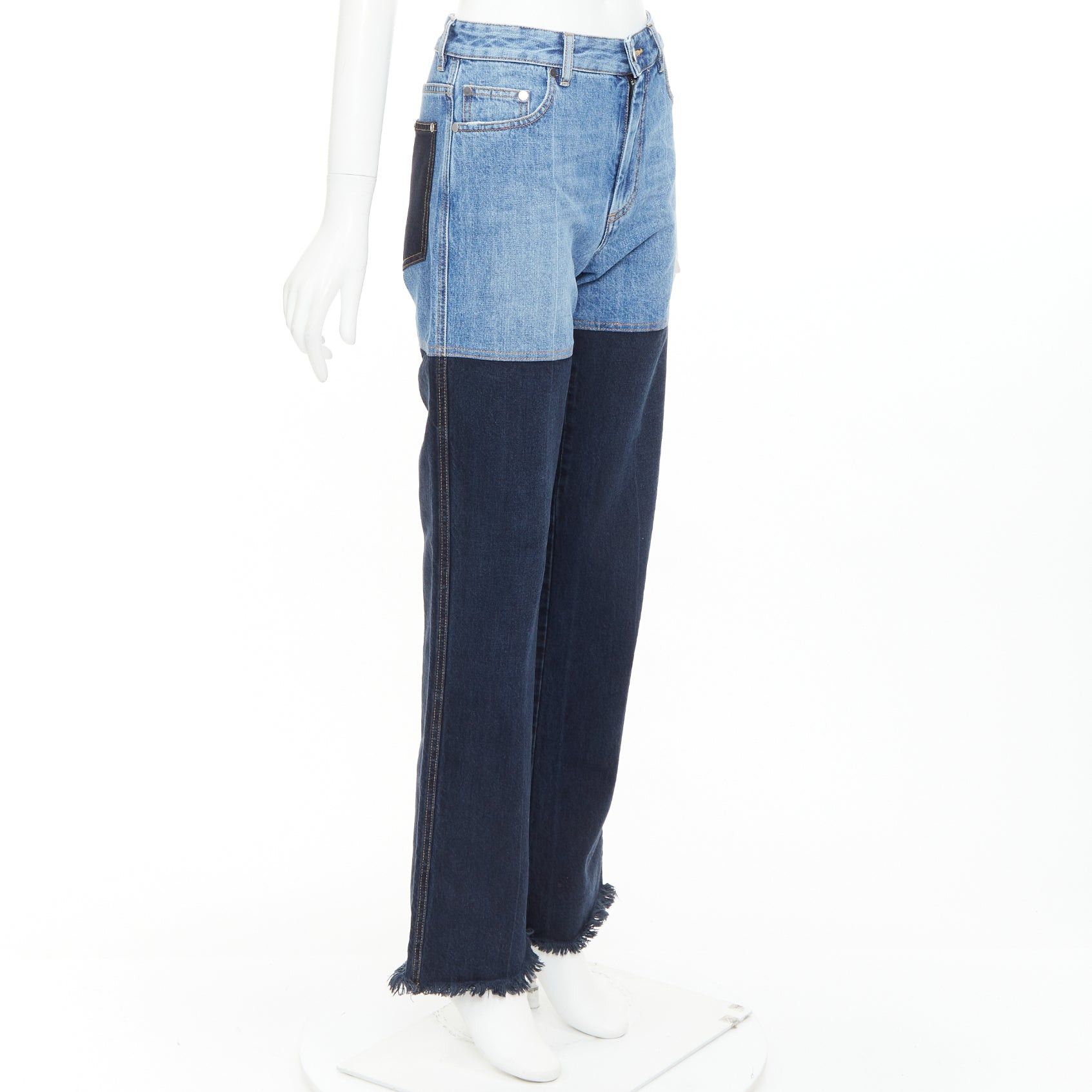 Peter Do PETER DO 2021 two-tone blue denim high waist fray straight jeans FR36 S Size 27" / US 4 / IT 40 - 3 Thumbnail