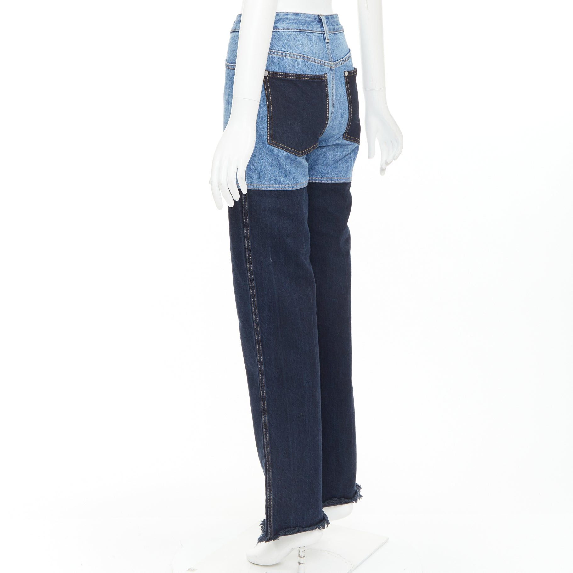 Peter Do PETER DO 2021 two-tone blue denim high waist fray straight jeans FR36 S Size 27" / US 4 / IT 40 - 6 Thumbnail