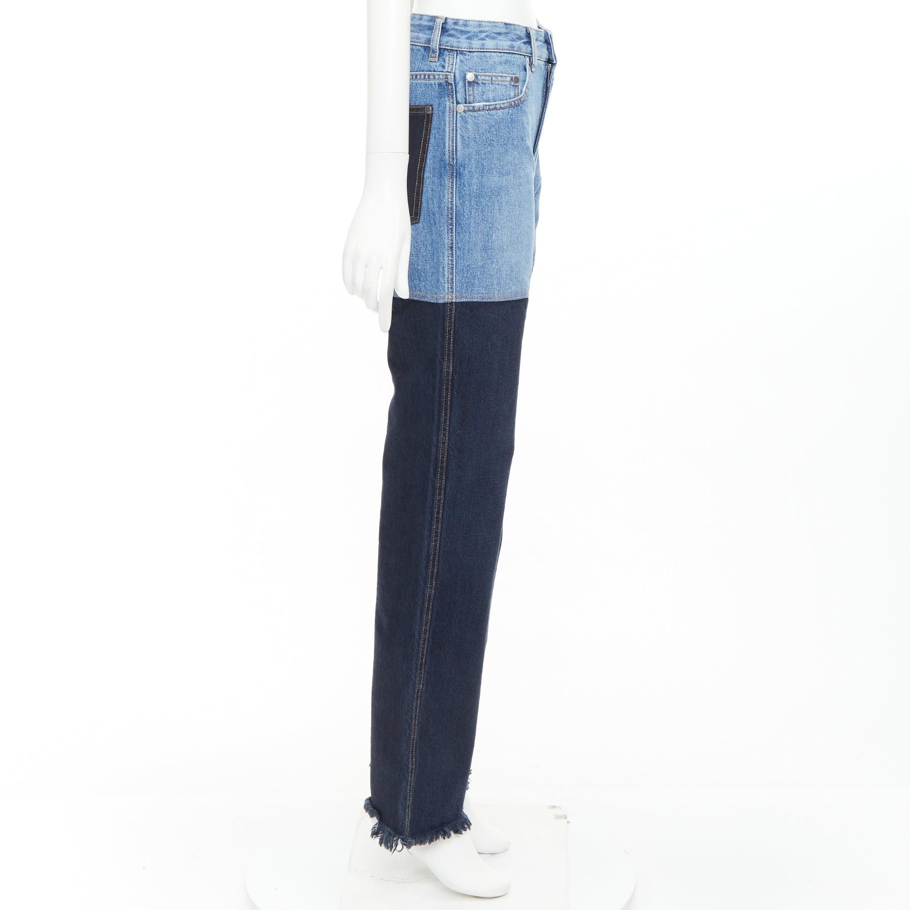 Peter Do PETER DO 2021 two-tone blue denim high waist fray straight jeans FR36 S Size 27" / US 4 / IT 40 - 4 Thumbnail