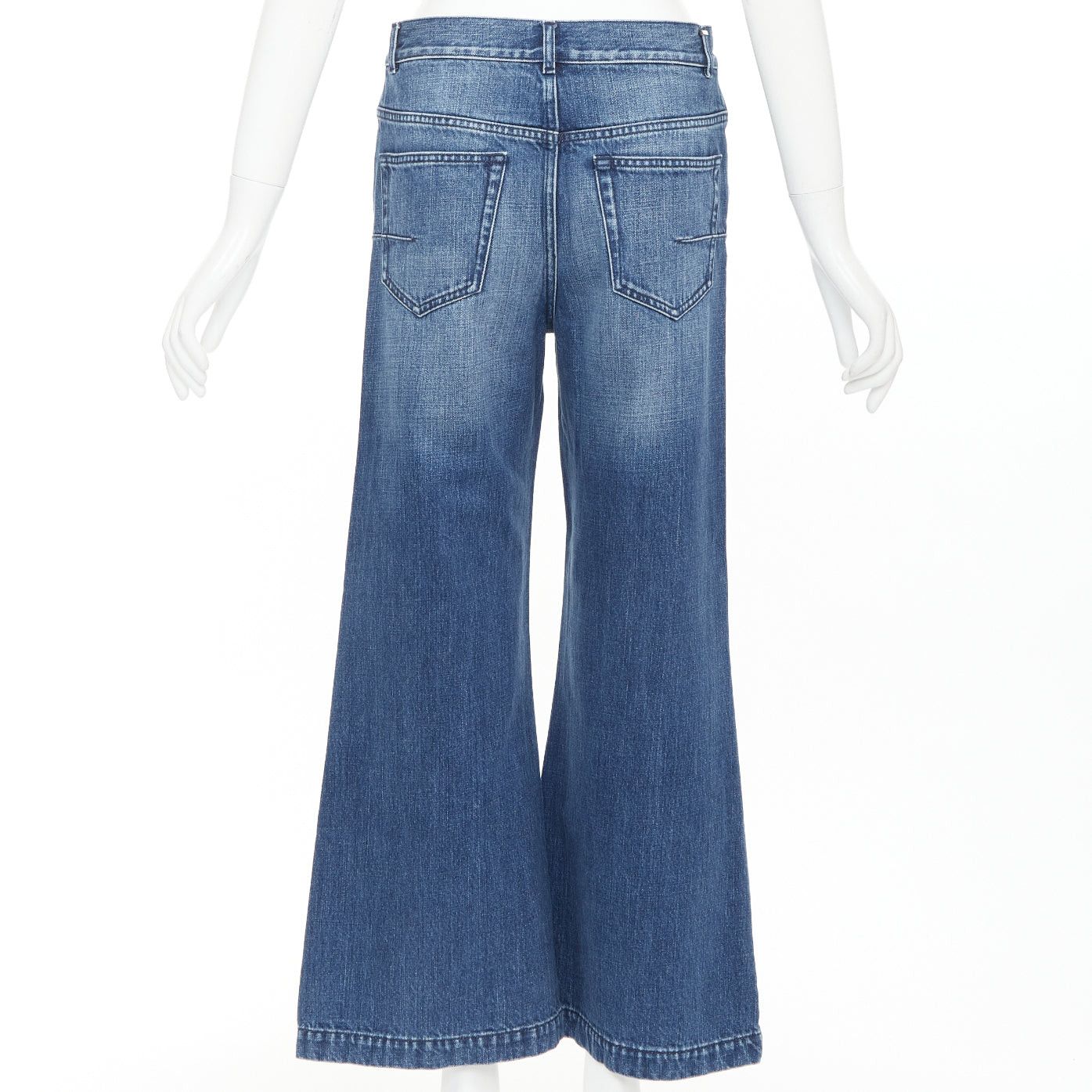 Dior CHRISTIAN DIOR blue cotton darted pockets wide leg denim cropped jeans FR36 S Size 27" / US 4 / IT 40 - 5 Thumbnail