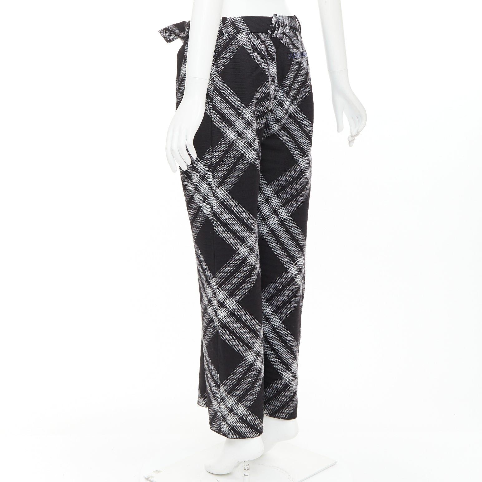 Burberry BURBERRY Daniel Lee black grey House check wool wide leg parachute pants IT34 XXS Size 24" / US 00 / IT 34 - 6 Thumbnail