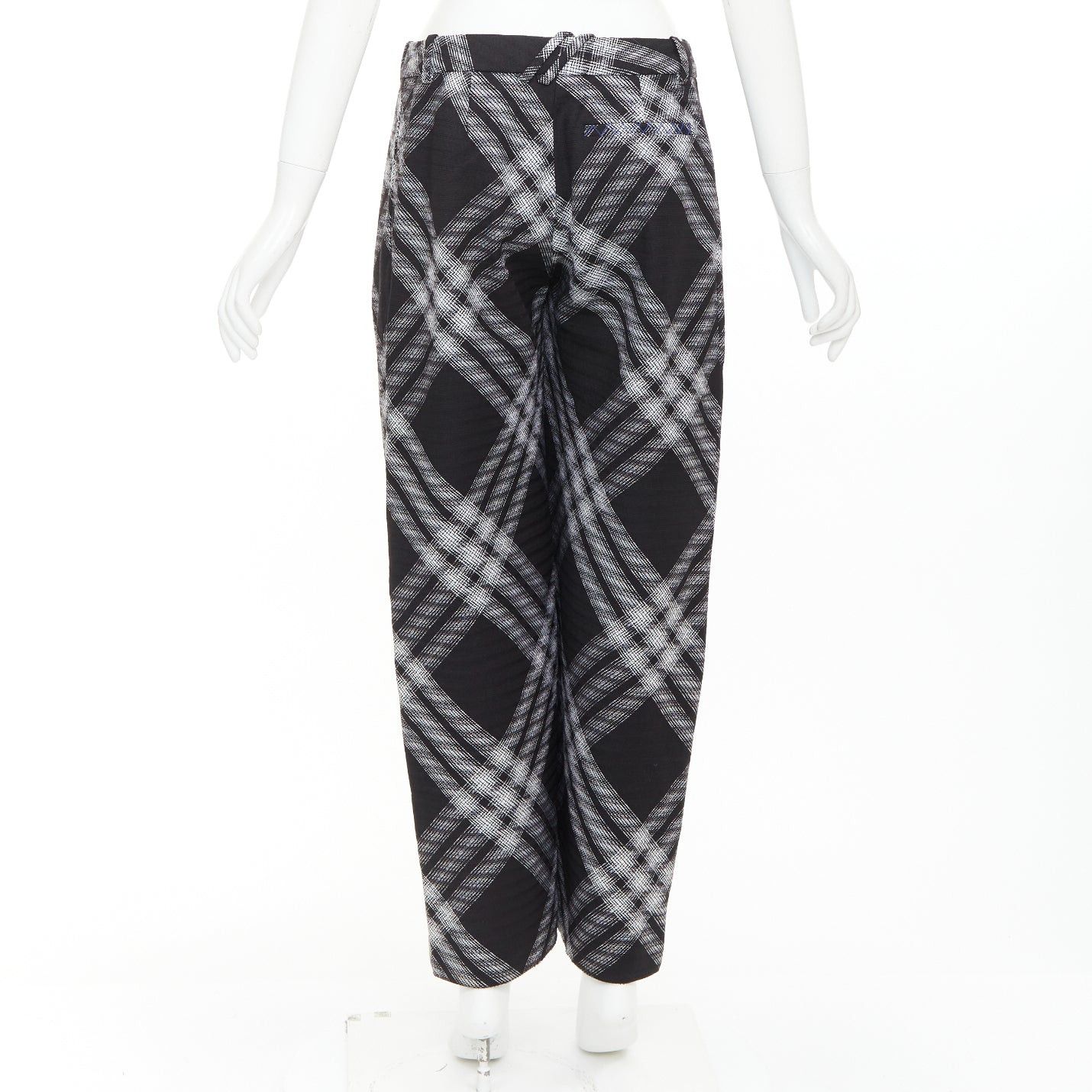 Burberry BURBERRY Daniel Lee black grey House check wool wide leg parachute pants IT34 XXS Size 24" / US 00 / IT 34 - 5 Thumbnail