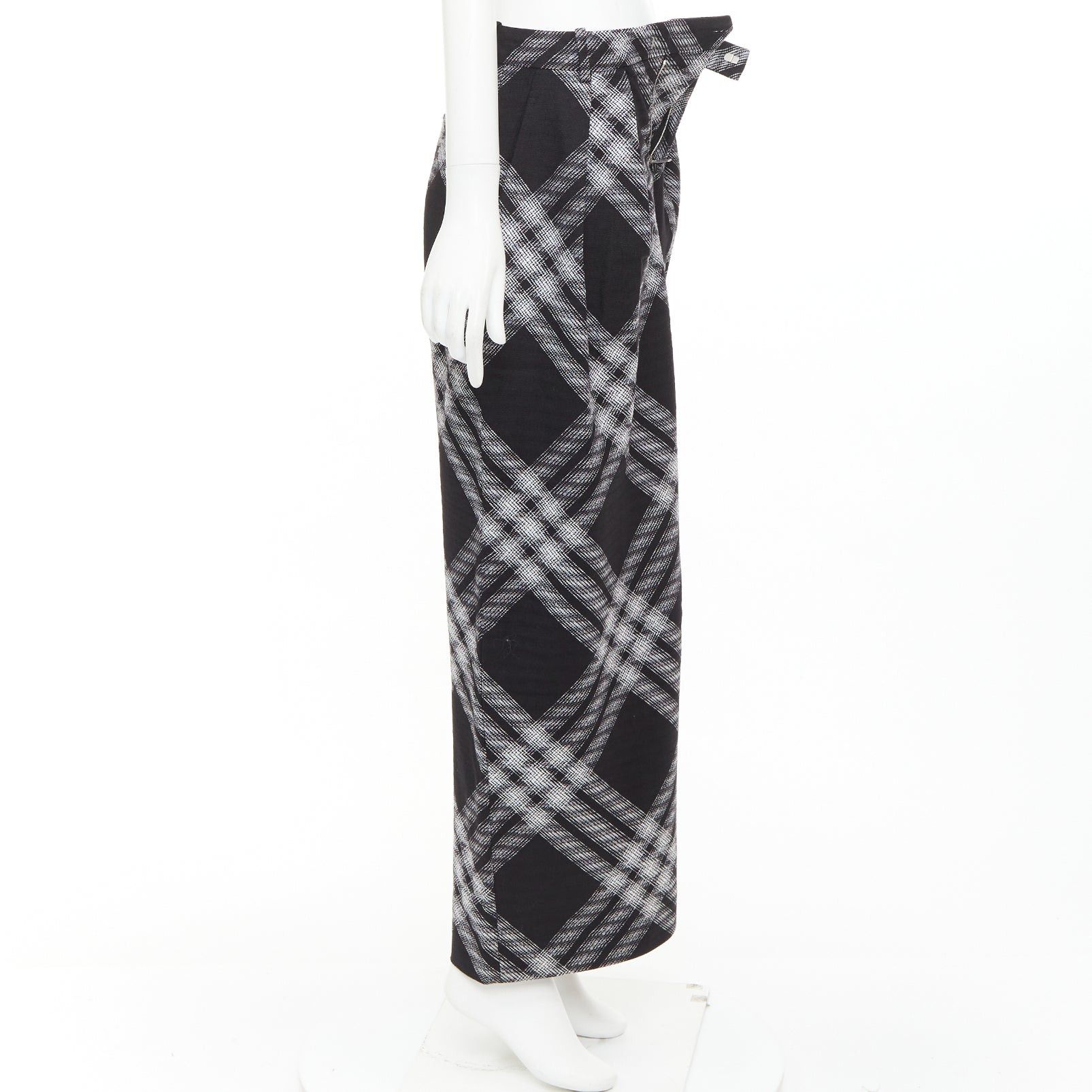 Burberry BURBERRY Daniel Lee black grey House check wool wide leg parachute pants IT34 XXS Size 24" / US 00 / IT 34 - 4 Thumbnail
