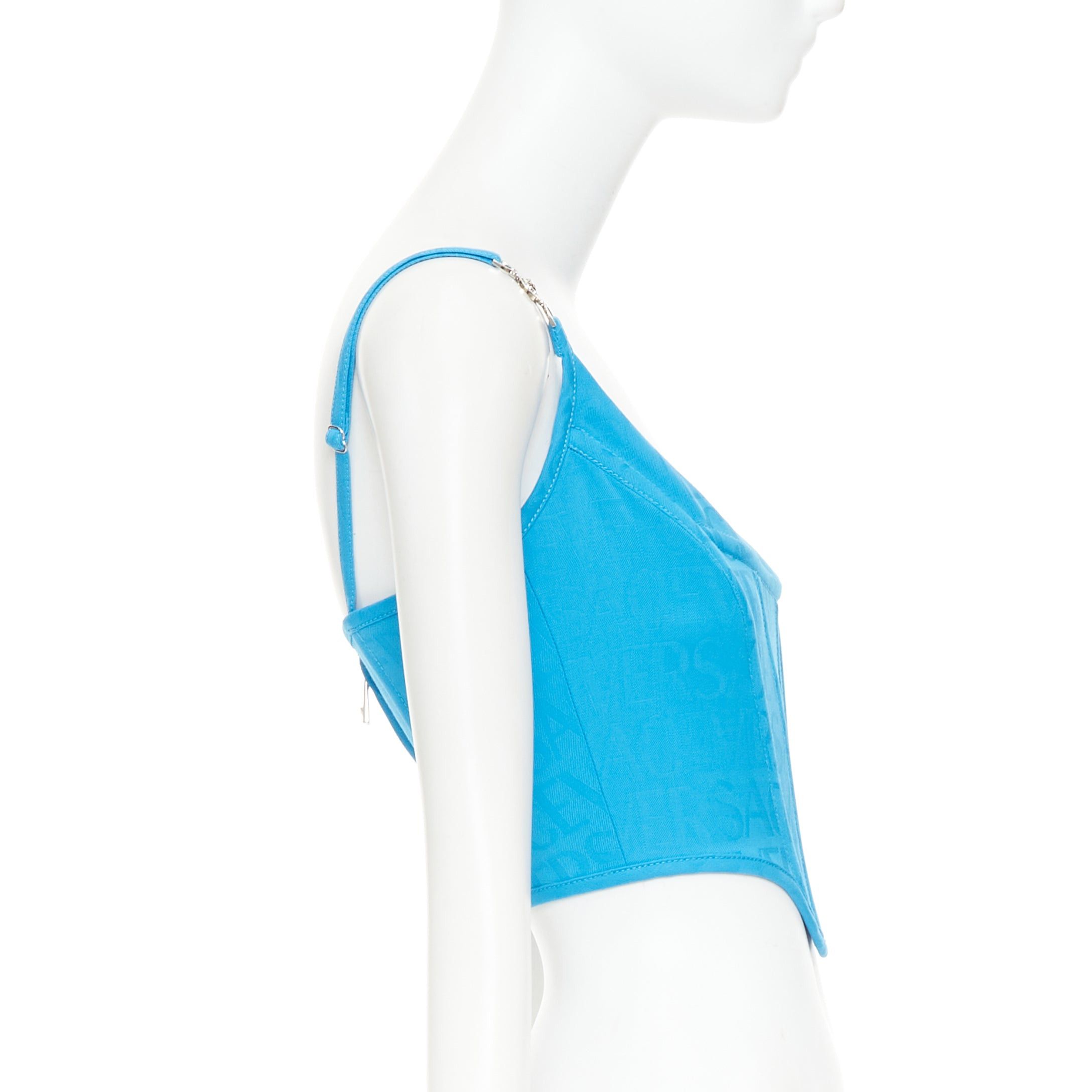 Versace new VERSACE Medusa '95 Mediterranean Blue monogram boned silver buckle crop top IT38 XS Size XS / US 0-2 / IT 36-38 - 4 Thumbnail