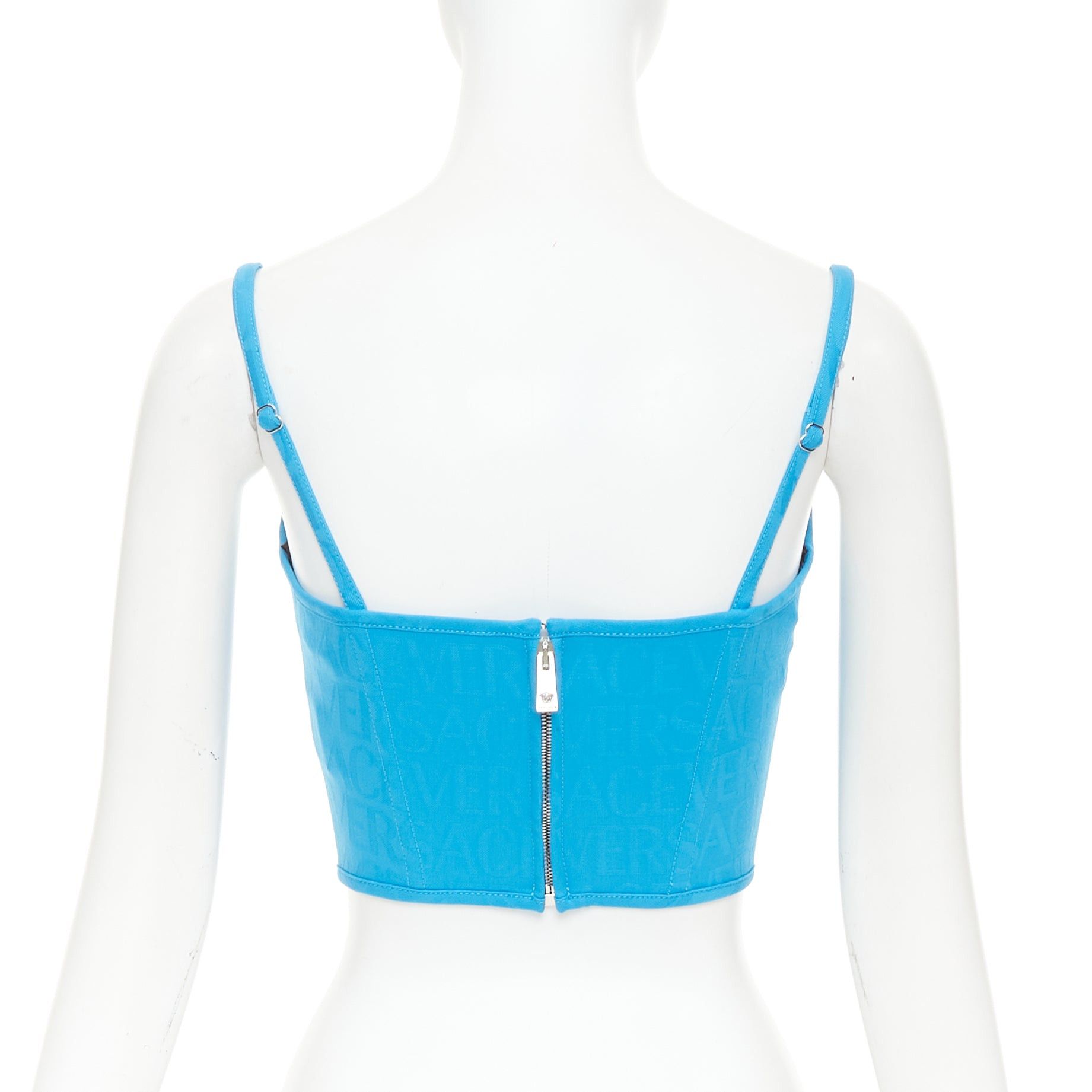 Versace new VERSACE Medusa '95 Mediterranean Blue monogram boned silver buckle crop top IT38 XS Size XS / US 0-2 / IT 36-38 - 5 Thumbnail