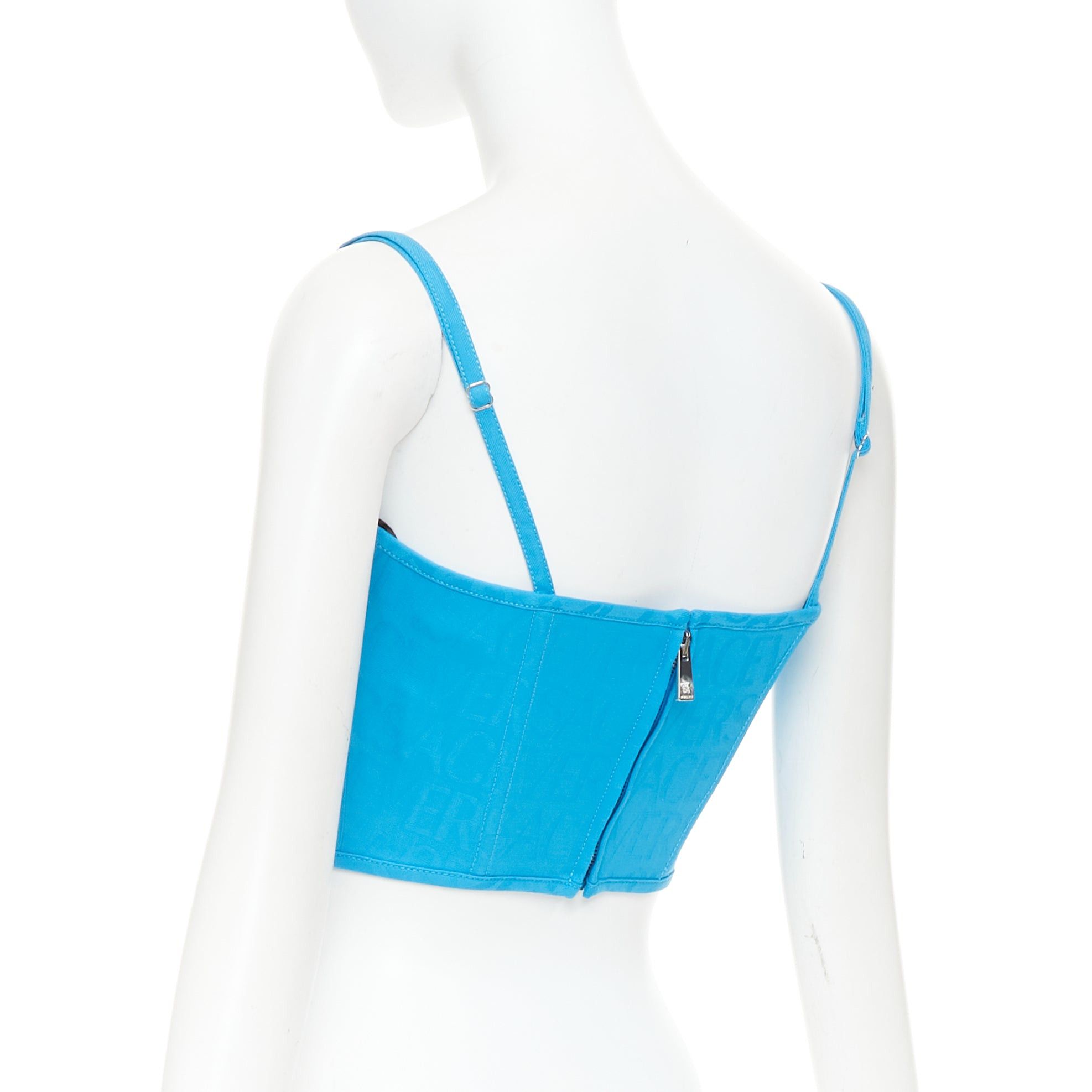 Versace new VERSACE Medusa '95 Mediterranean Blue monogram boned silver buckle crop top IT38 XS Size XS / US 0-2 / IT 36-38 - 6 Thumbnail