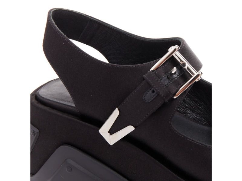 new VERSACE Anthem 120 Black satin silk silver Medusa buckle platform chunky sandals EU38