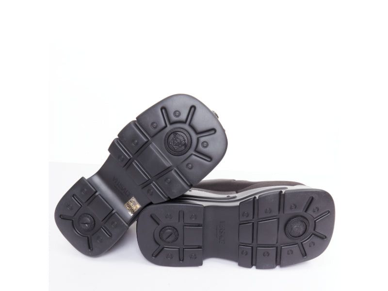 new VERSACE Anthem 120 Black satin silk silver Medusa buckle platform chunky sandals EU38