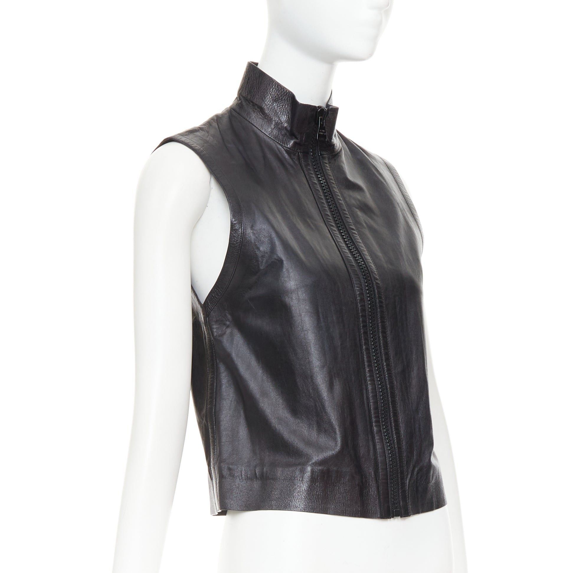 Louis Vuitton LOUIS VUITTON black leather logo zipper back yoke vest jacket Size S / US 4 / IT 40 - 4 Thumbnail