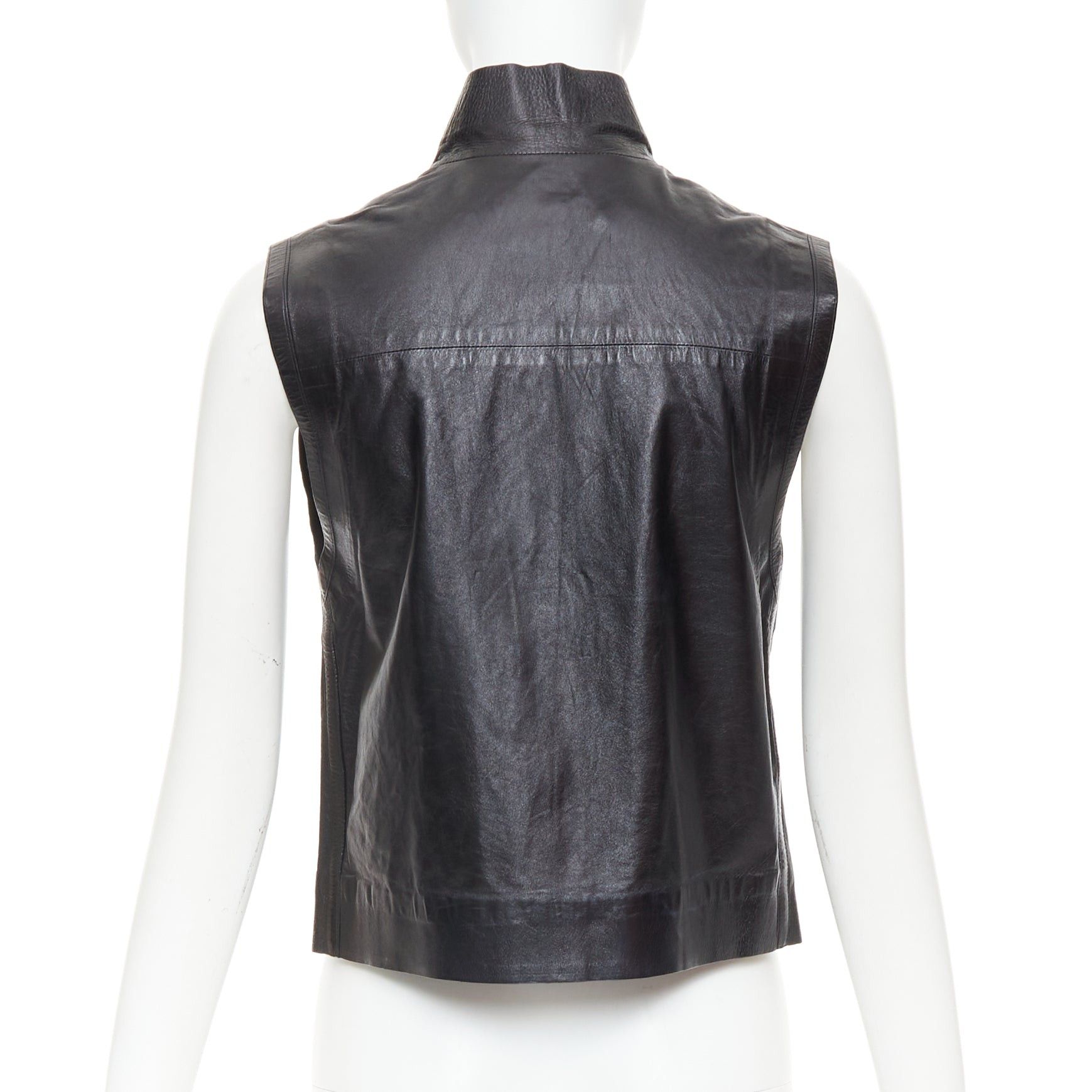 Louis Vuitton LOUIS VUITTON black leather logo zipper back yoke vest jacket Size S / US 4 / IT 40 - 6 Thumbnail