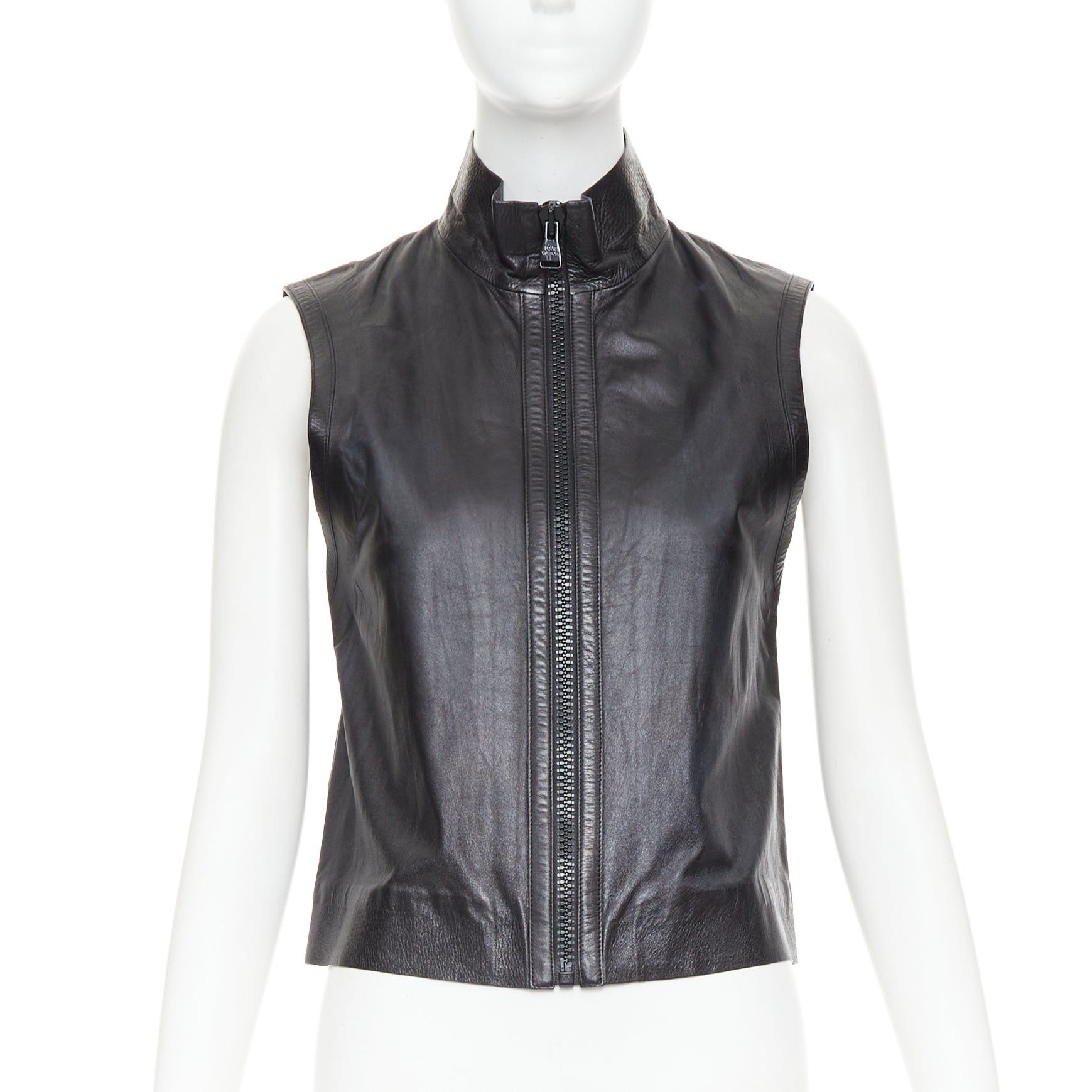 Louis Vuitton LOUIS VUITTON black leather logo zipper back yoke vest jacket Size S / US 4 / IT 40 - 3 Thumbnail