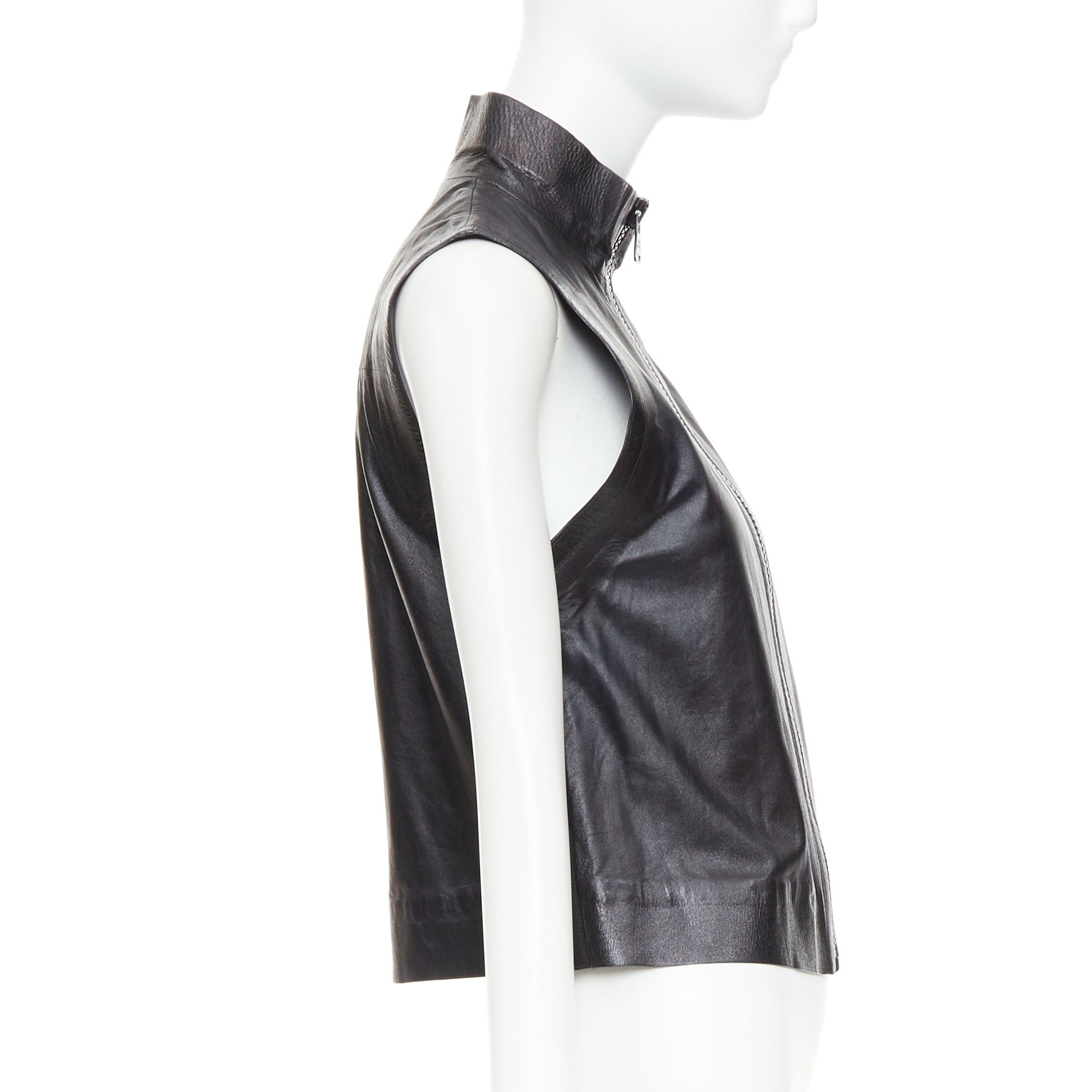 Louis Vuitton LOUIS VUITTON black leather logo zipper back yoke vest jacket Size S / US 4 / IT 40 - 5 Thumbnail
