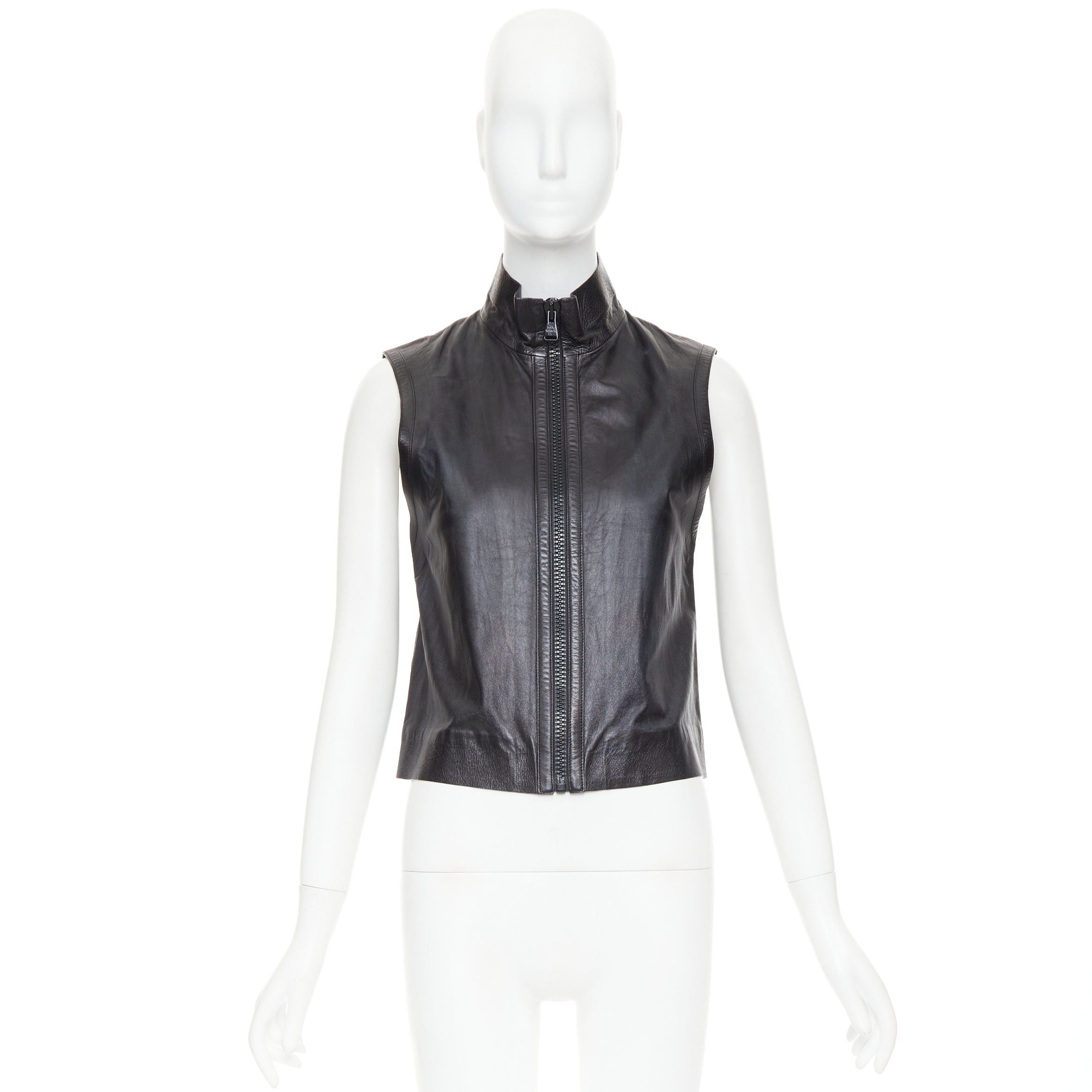 Louis Vuitton LOUIS VUITTON black leather logo zipper back yoke vest jacket Size S / US 4 / IT 40 - 10 Thumbnail