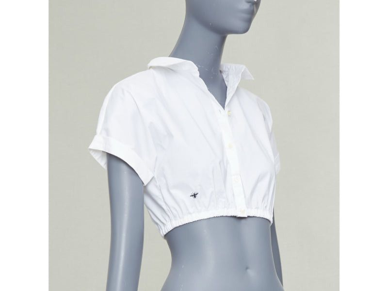 Dior CHRISTIAN DIOR KIDS white cotton blend black bee embroidered crop shirt 12Y XS Size XS / US 0-2 / IT 36-38 - 3 Thumbnail