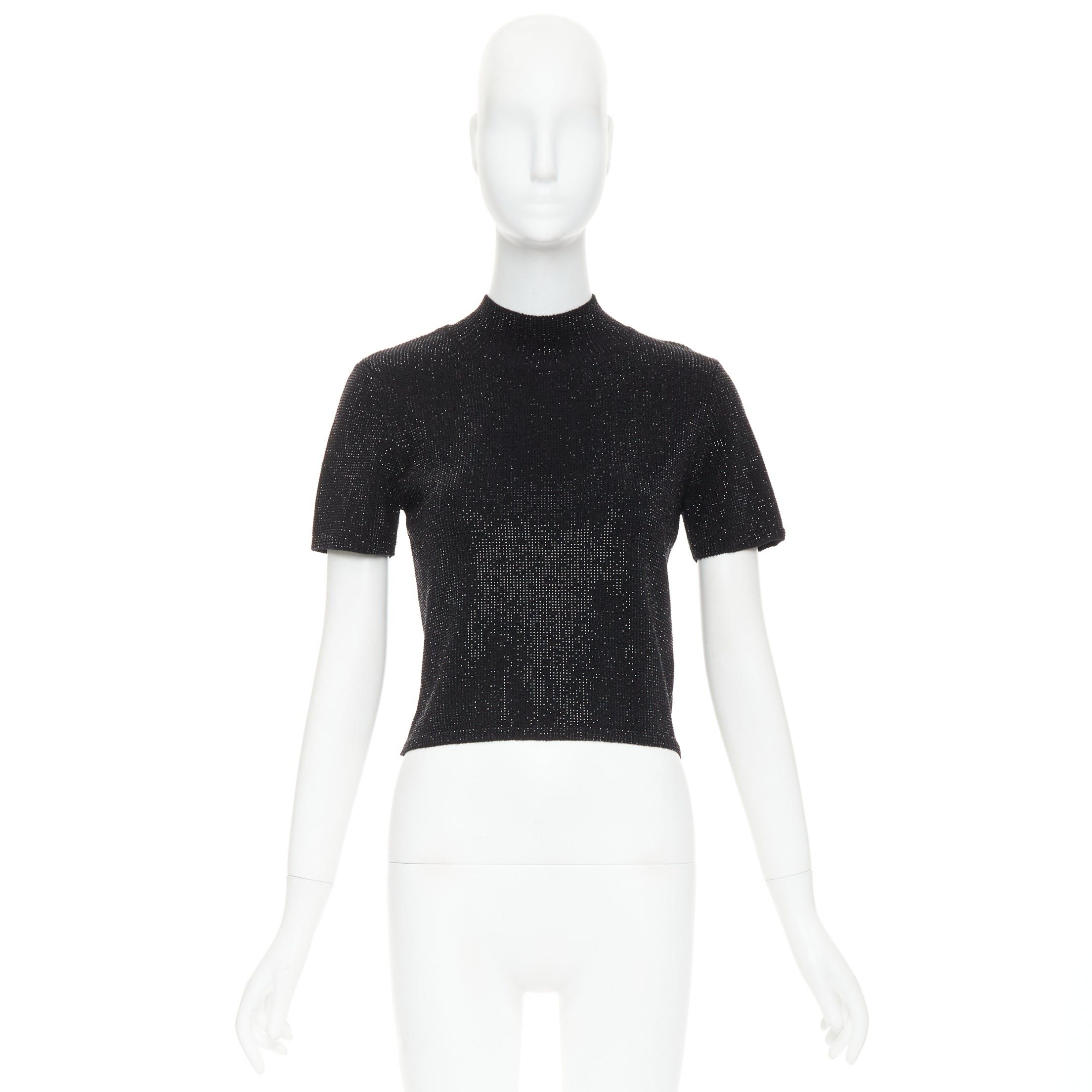 Alexander Wang ALEXANDER WANG black Hotfix crystal double cashmere cropped sweater IT36 XXS Size XS / US 0-2 / IT 36-38 - 9 Thumbnail